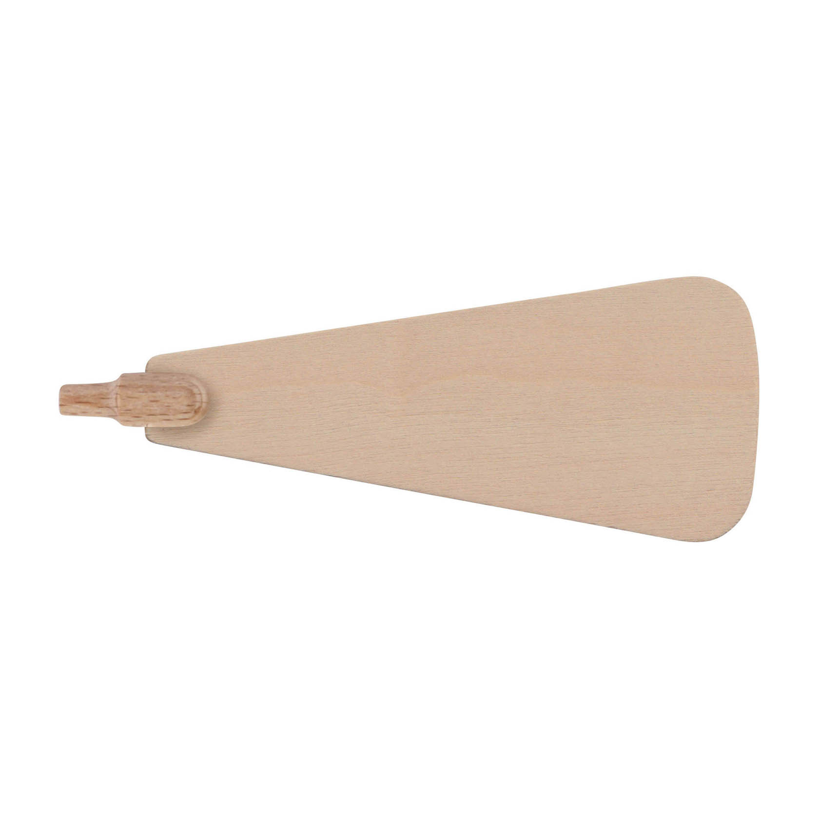 Ein einzelner, hölzerner Pyramidenflügel in heller Farbe, mit einem Steckzapfen an einem Ende, auf weißem Hintergrund dargestellt. im Dregeno Online Shop günstig kaufen