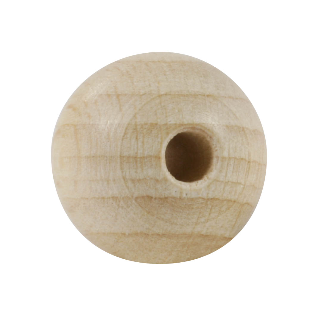 Nahaufnahme einer Rohholzkugel mit einem Durchmesser von 10 mm und einem gebohrten Loch in der Mitte. im Dregeno Online Shop günstig kaufen