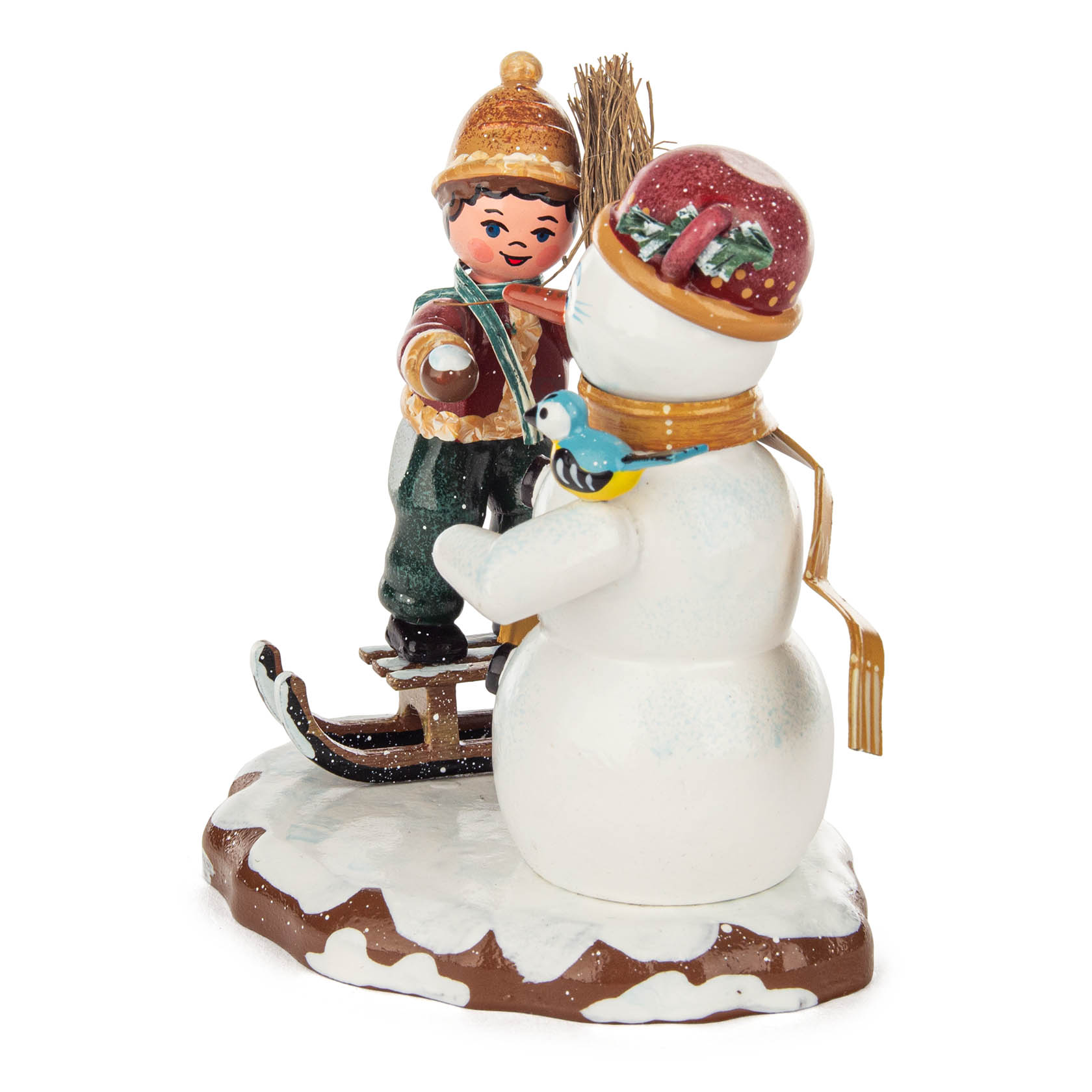 Winterkinder Junge mit Schneemann