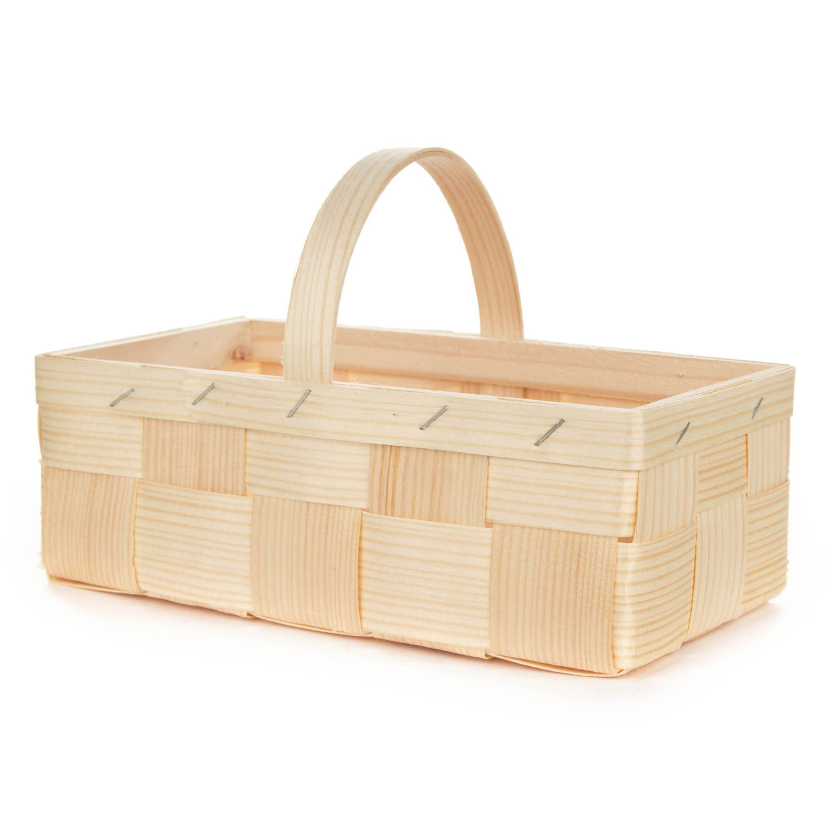 Rechteckiger Spankorb in Naturfarbe mit einem gebogenen Henkel, geflochtenes Design. im Dregeno Online Shop günstig kaufen