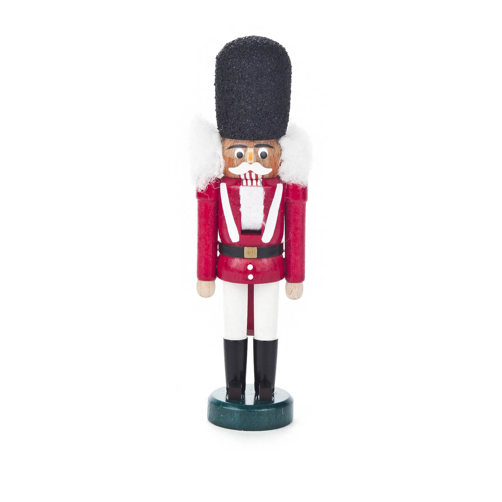 Mini-Nussknacker im dänischen Design, trägt eine rote Jacke, weiße Hose, mit schwarzem Hut und Stiefeln, 15 cm groß. im Dregeno Online Shop günstig kaufen