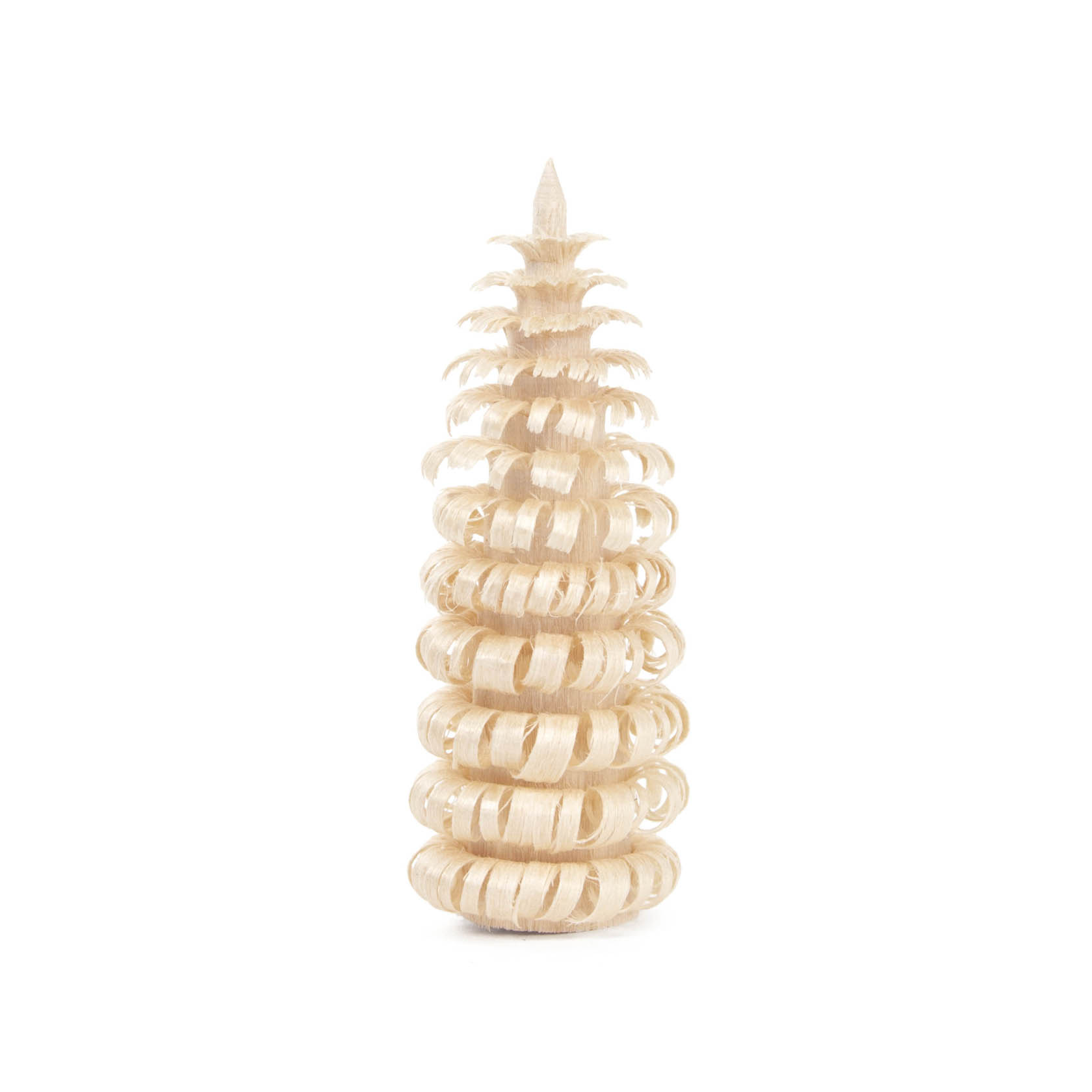 Ein handgefertigter, naturfarbener Ringelbaum aus Holzspänen, welches spiralförmig aufeinander geschichtet sind. Der Baum ist 6 cm hoch. im Dregeno Online Shop günstig kaufen