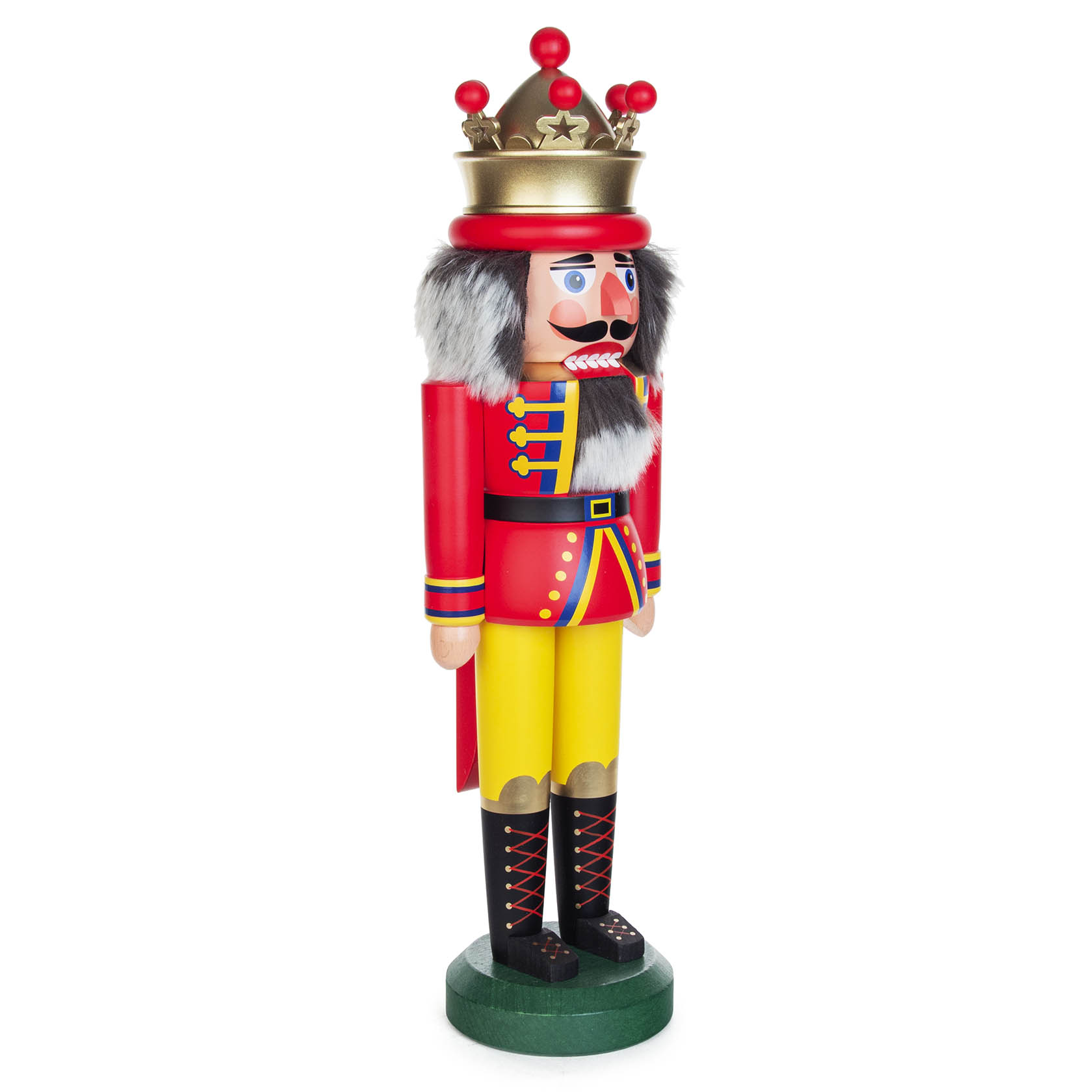 A 42cm tall nutcracker figure dressed as a king, wearing a red/matte coat and a gold crown with red accents.