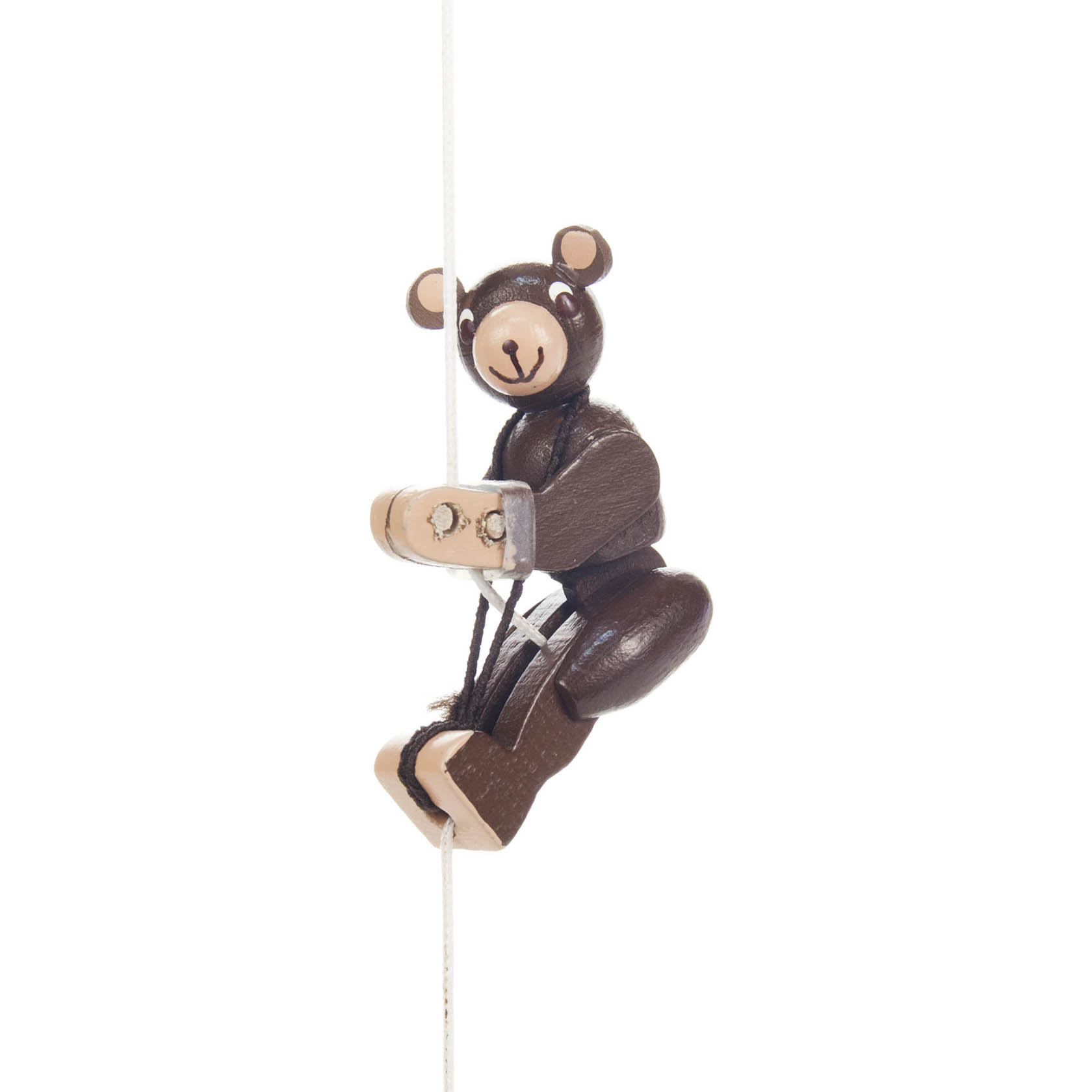 Kletterfigur eines Teddybären mit braunem Fell und hellem Gesicht, der an einem Seil hängt. im Dregeno Online Shop günstig kaufen