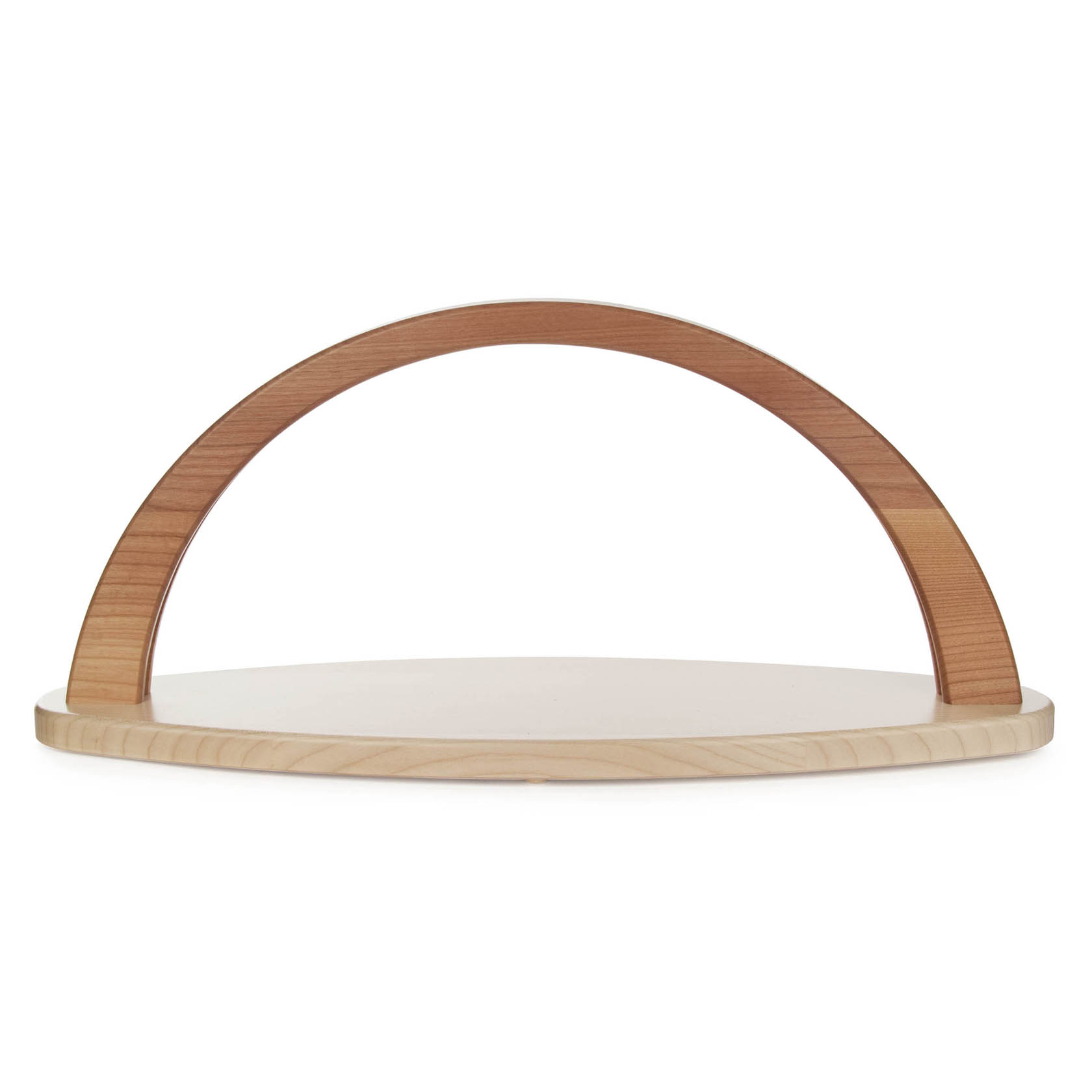 Unbestückter Schwibbogen aus Holz mit LED-Beleuchtung, bestehend aus einem schlichten, bogenförmigen Rahmen auf einer ovalen Basis. im Dregeno Online Shop günstig kaufen