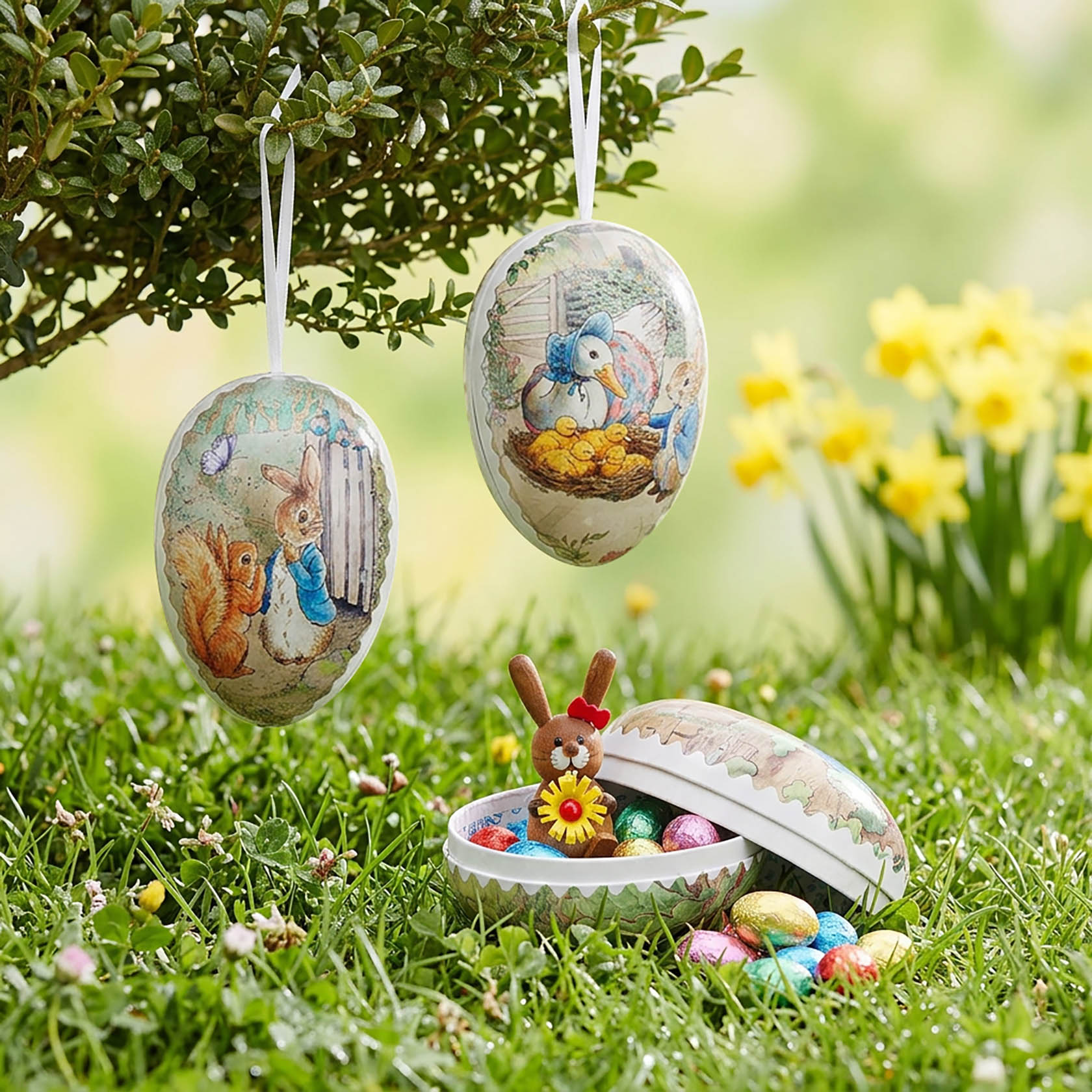 Ostereier "Beatrix Potter"zum Befüllen 3 Motive sortiert, Höhe: 9cm