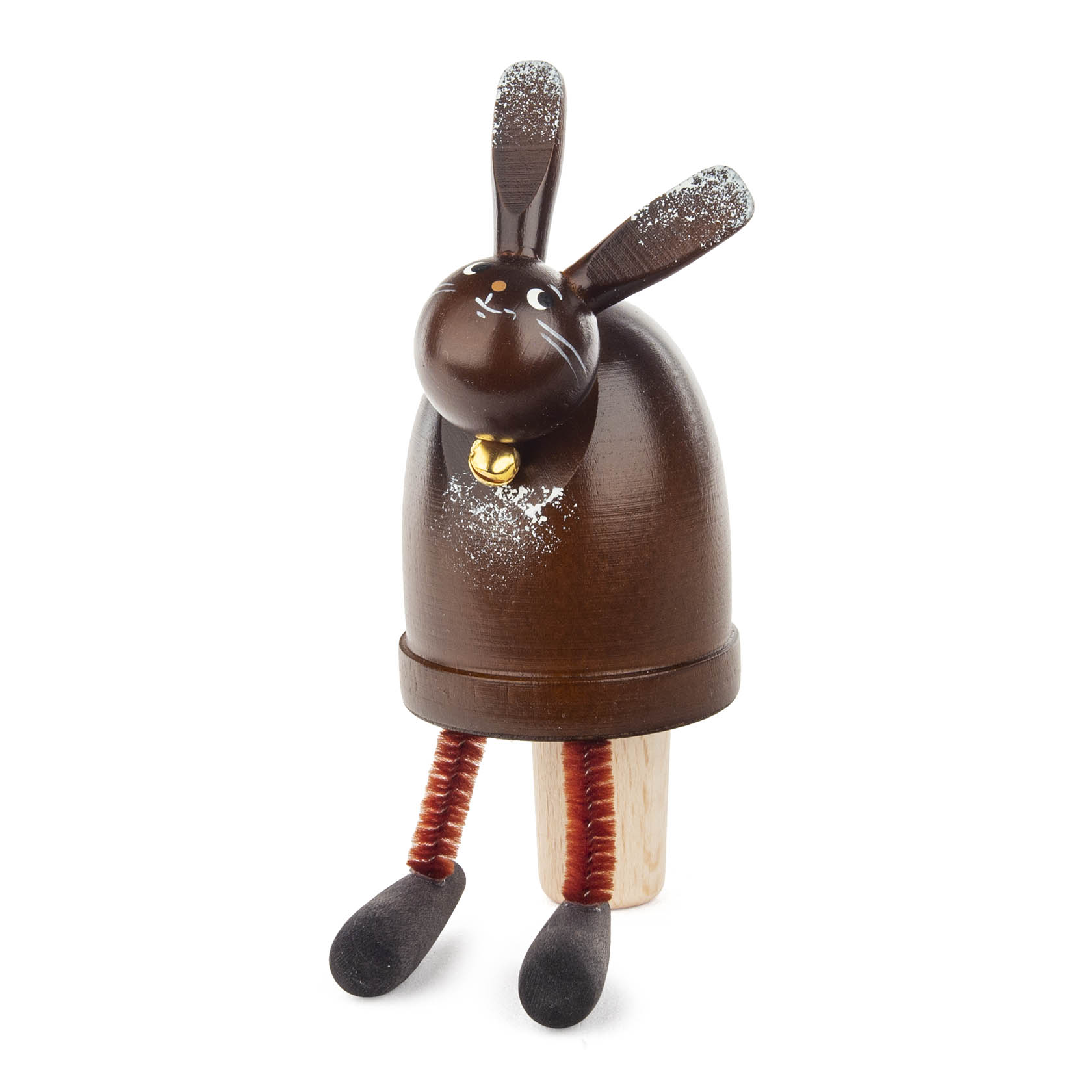 A whimsical wooden rabbit shaped bottle stopper with long ears and red legs sits atop a glass bottle. im Dregeno Online Shop günstig kaufen