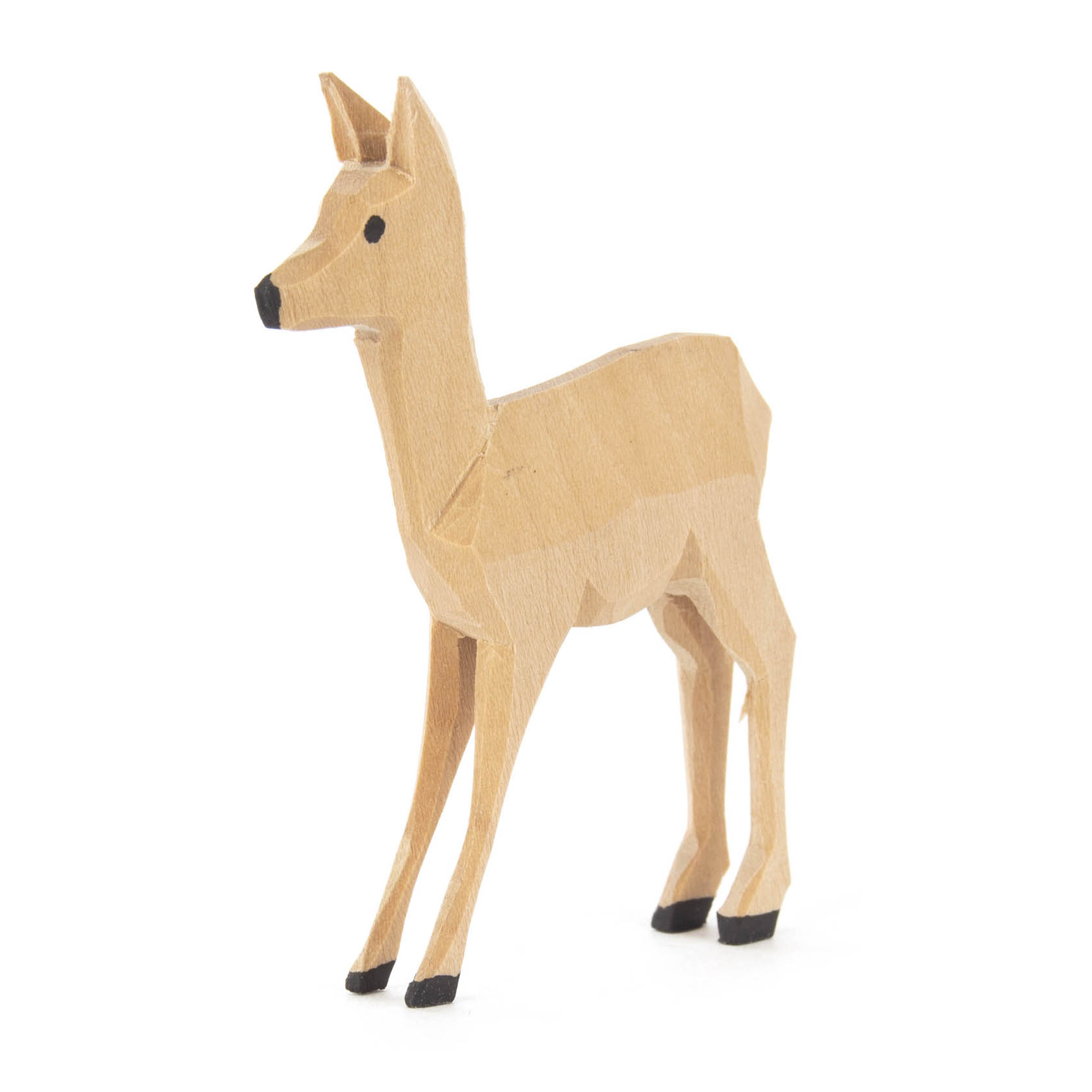 Holzschnitzerei eines aufrecht stehenden Rehs mit fein gearbeiteten Details. im Dregeno Online Shop günstig kaufen