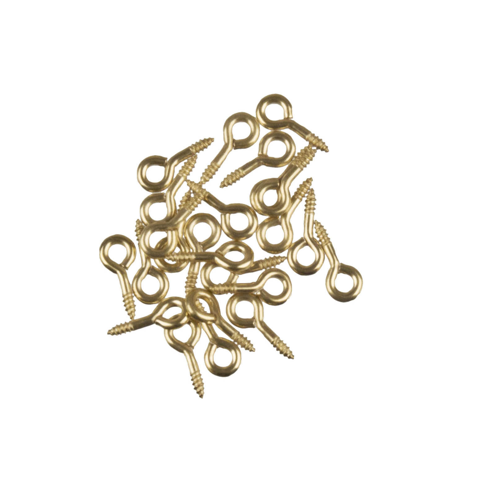 Ein Haufen von 24 Messing-Ringschrauben mit einer Größe von 15x7mm, die für verschiedene Befestigungszwecke verwendet werden können. im Dregeno Online Shop günstig kaufen