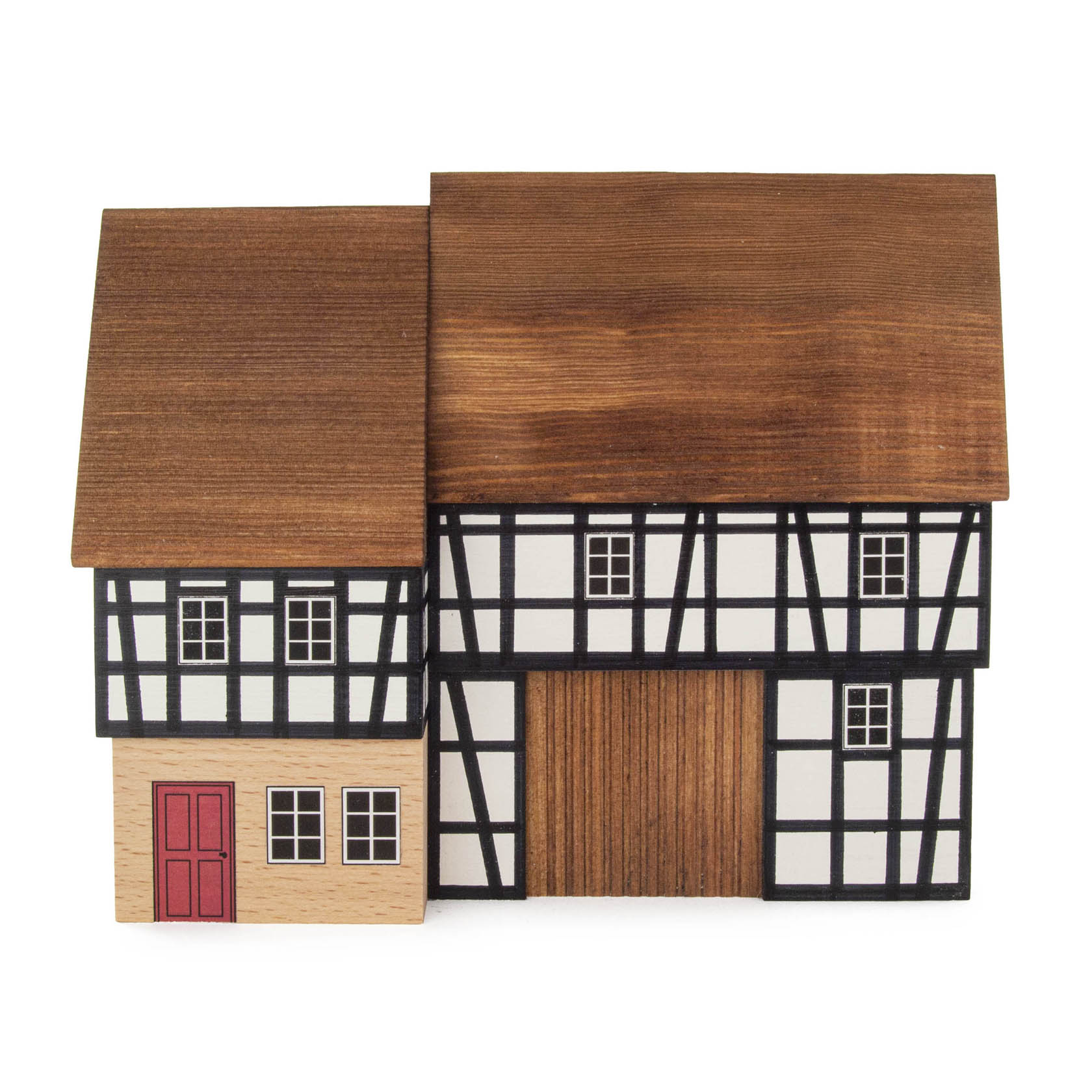 Modell eines zweistöckigen Ackerbürgerhauses im Fachwerkstil mit großer Toreinfahrt und einem kleineren, angeschlossenen Nebengebäude. im Dregeno Online Shop günstig kaufen