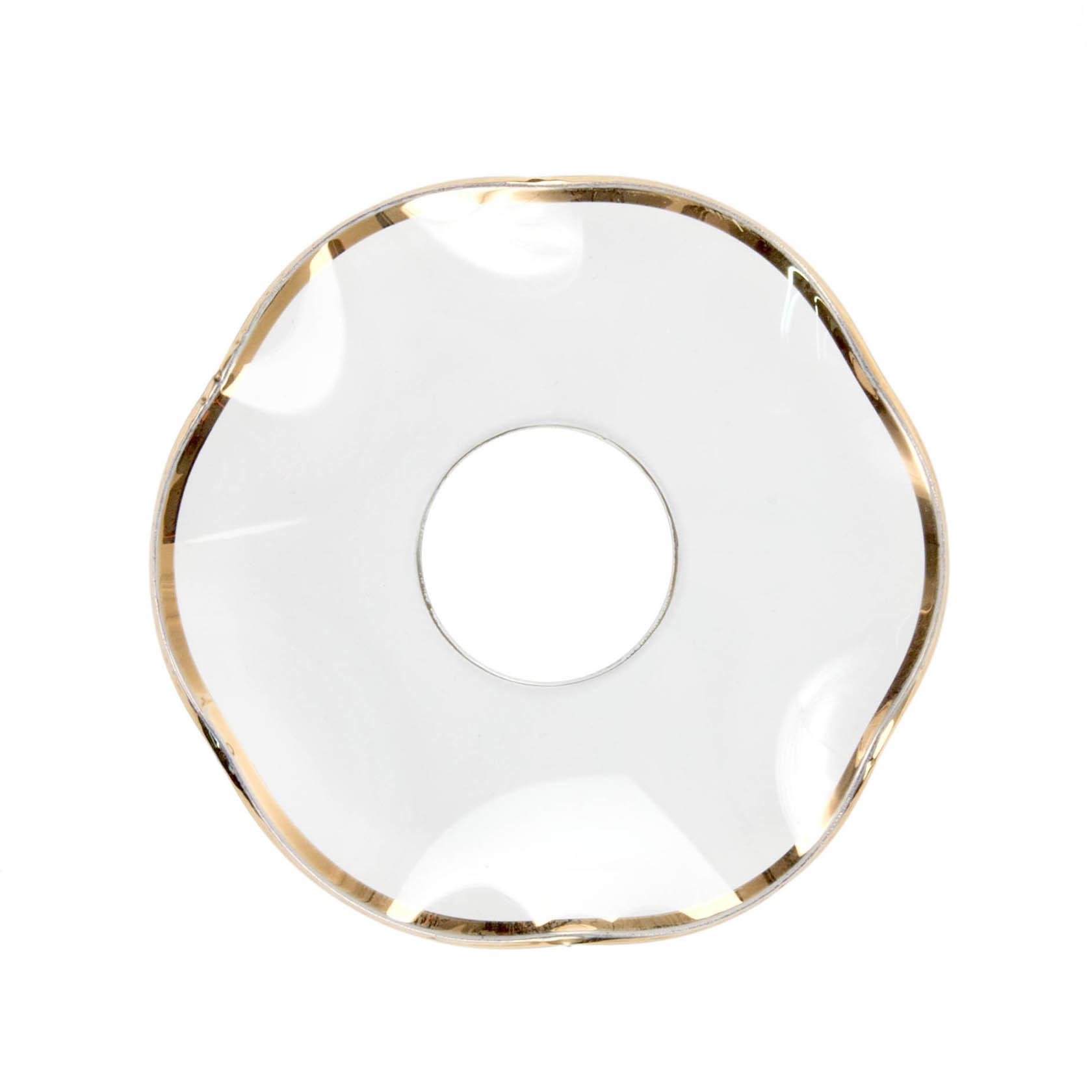Wellige Lichtmanschette aus transparentem Material mit goldfarbenem Rand, Innenloch von 25 mm Durchmesser, Gesamtdurchmesser 80 mm. im Dregeno Online Shop günstig kaufen