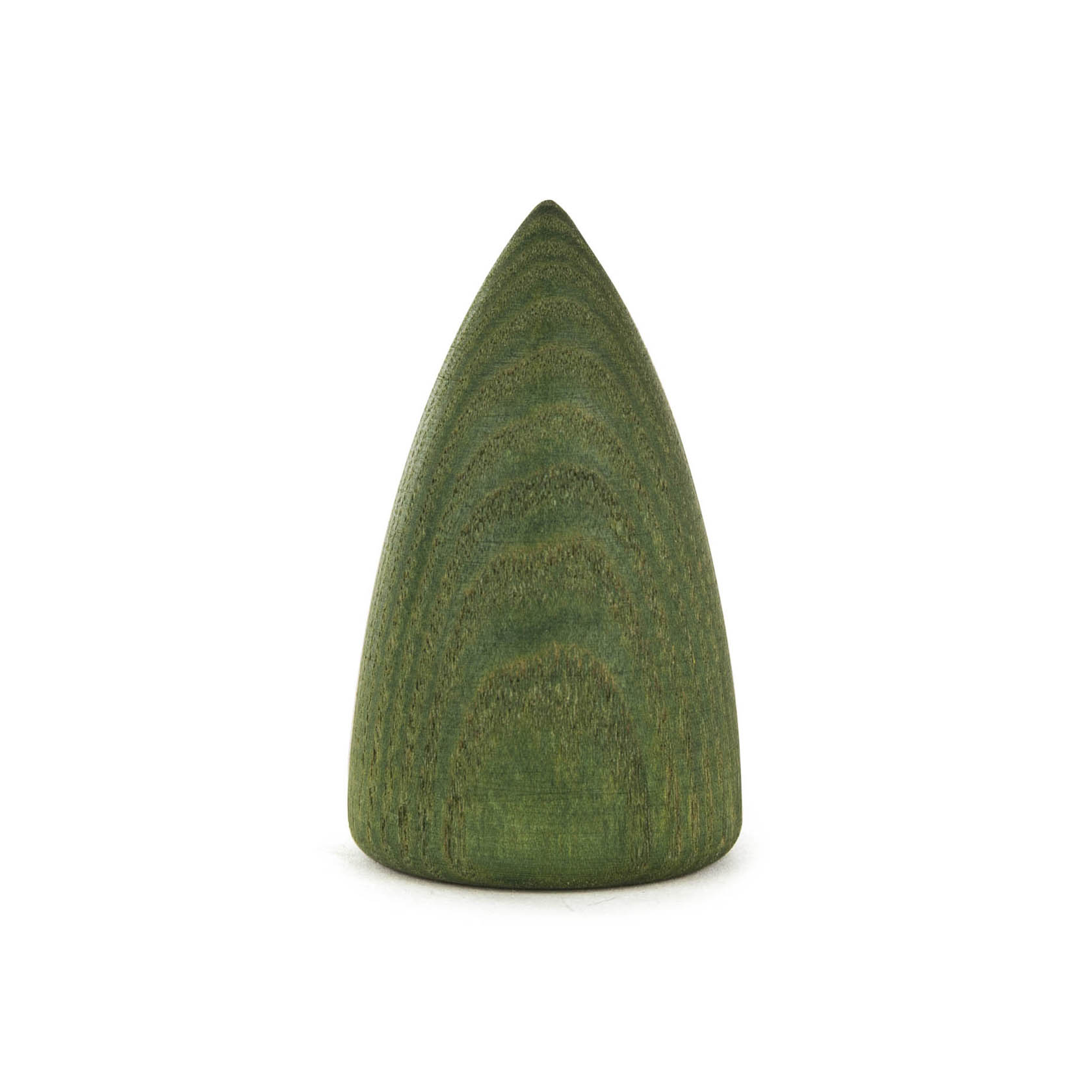 Ein kleiner, 6,5 cm großer, grün gestrichener Holzbaum ohne Äste oder Blätter, in einer simplen, abgerundeten Form. im Dregeno Online Shop günstig kaufen