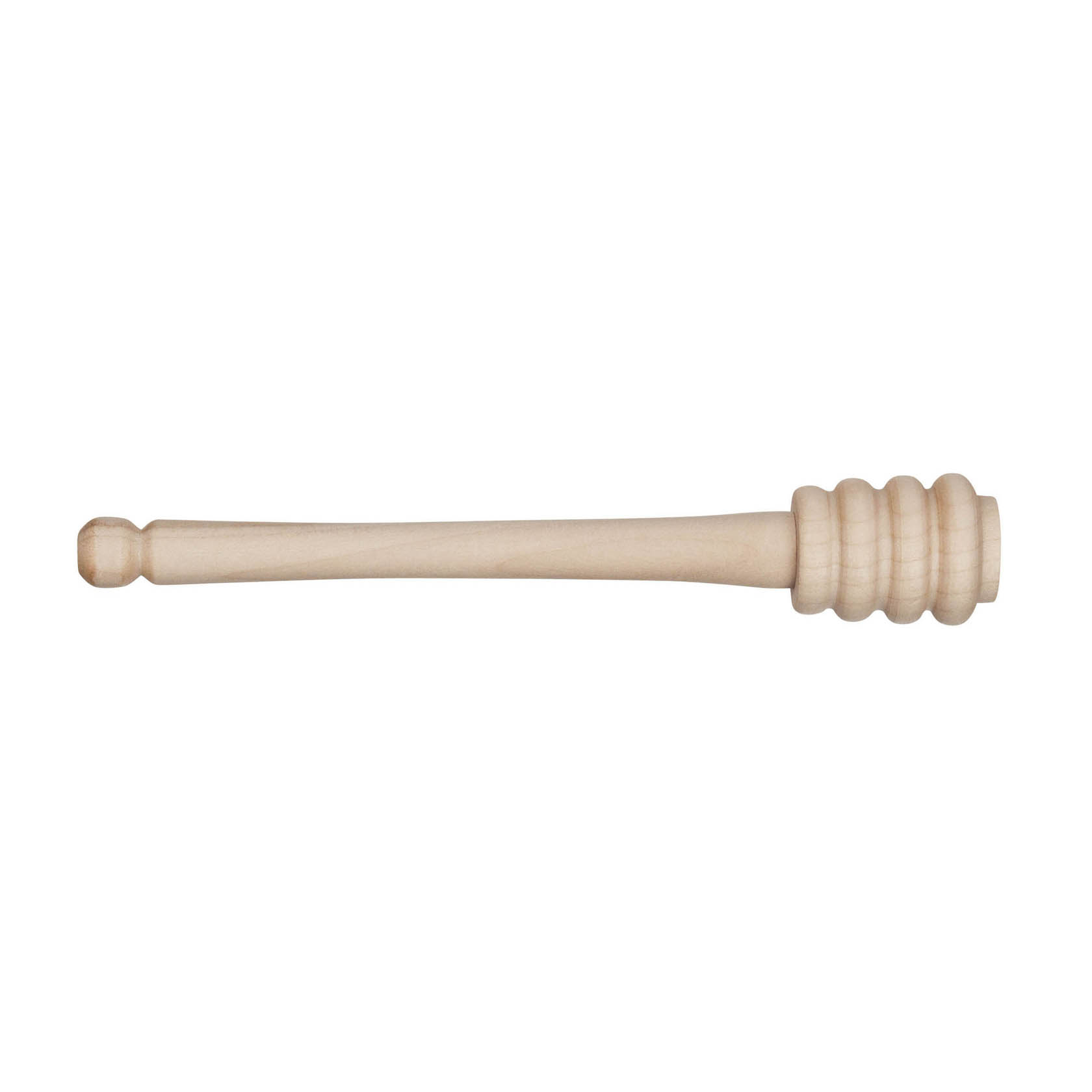 Ein Honigheber aus hellem Ahornholz mit einem kugelförmigen Griff und gerilltem Ende zur Entnahme von Honig. im Dregeno Online Shop günstig kaufen
