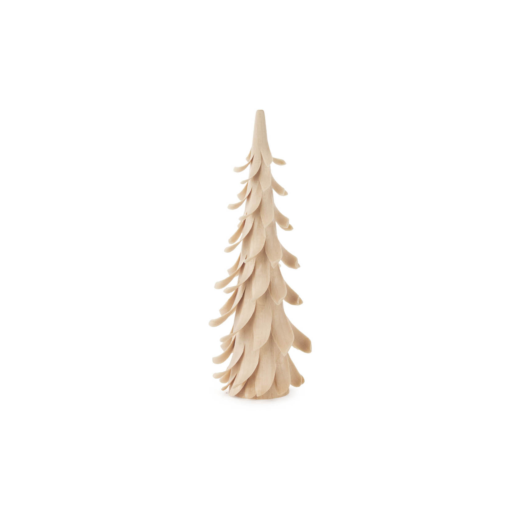 Ein 13 cm hoher Spiralbaum aus naturbelassenem Holz, mit mehreren spiralförmig angeordneten Schichten, die als Zweige dienen. im Dregeno Online Shop günstig kaufen