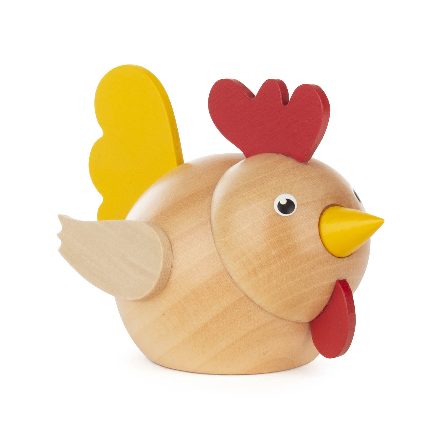 Holzhahn mit gelbem Kamm und Schwanz, sowie rotem Kamm und Kehllappen, vorgesehen für Vario-Leuchtersystem. im Dregeno Online Shop günstig kaufen