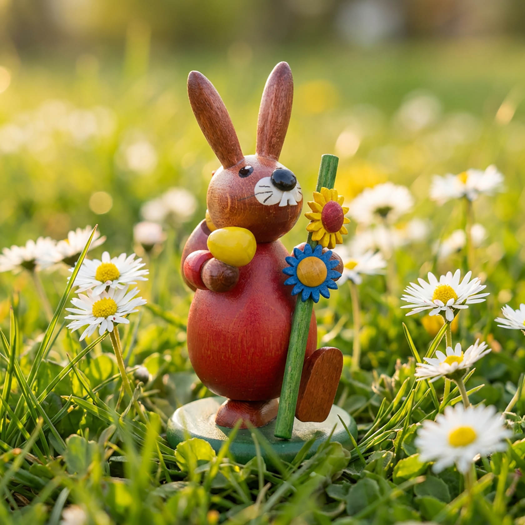 wooden easter rabbit with chicken