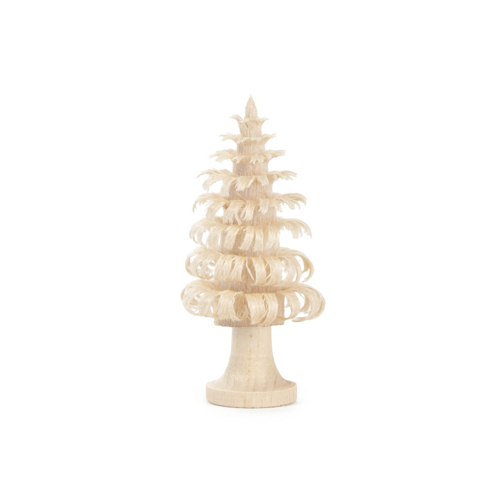 Miniatur-Ringelbaum aus Holz mit natürlichem Stamm, ca. 4 cm hoch, mit spiralförmigen Zweigen, die schichtenartig aufeinandergestapelt sind. im Dregeno Online Shop günstig kaufen