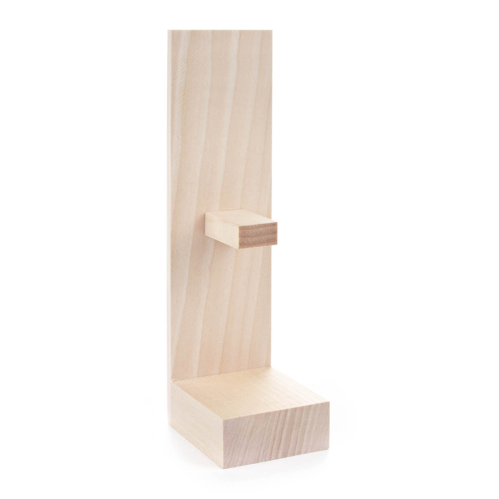 Ein hölzerner Dekoständer für Schaukelfigur mit rechteckiger Basis und einem herausstehenden Plattformhalter. im Dregeno Online Shop günstig kaufen