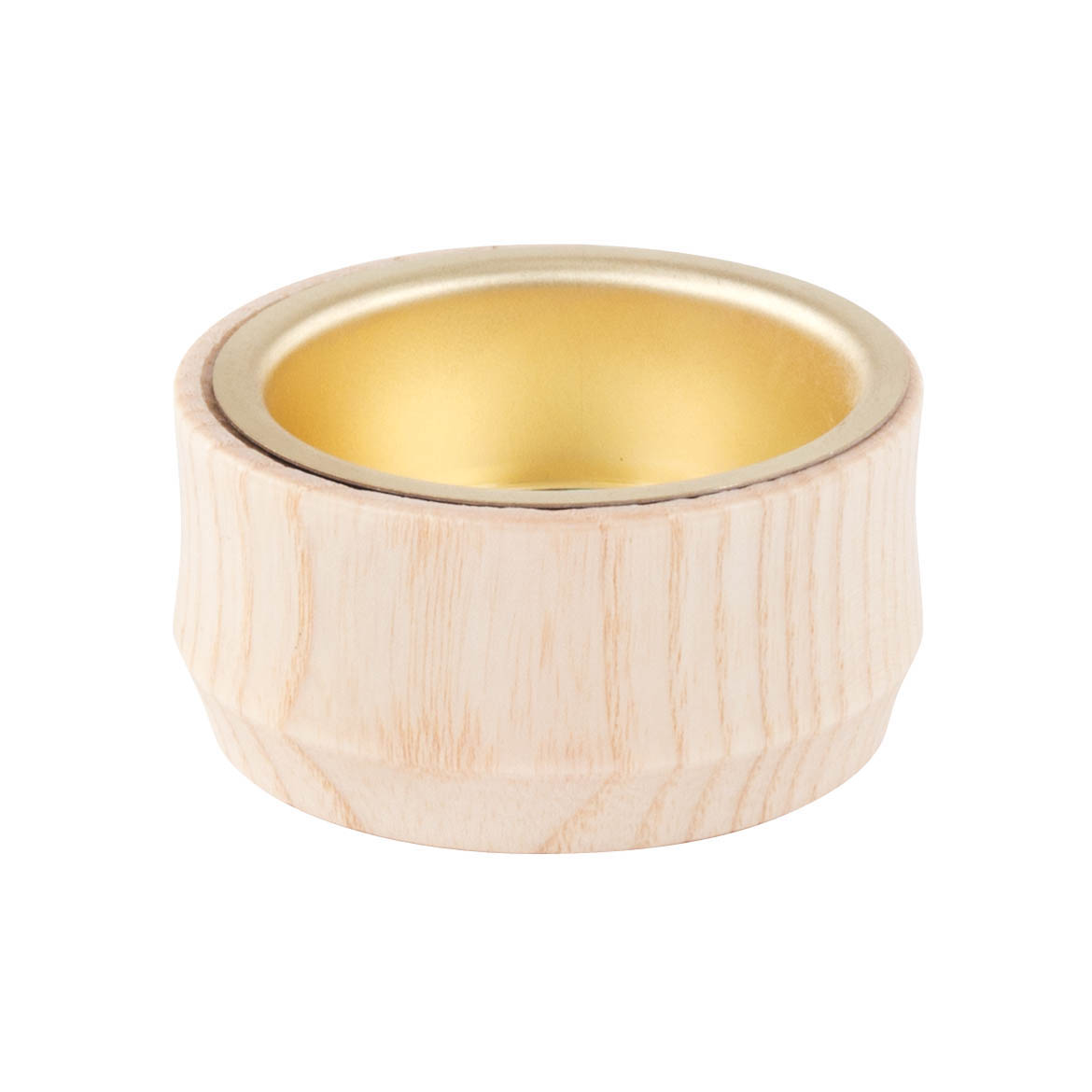 Runder Teelichtaufsatz aus hellem Holz mit goldener Messingtülle, geeignet für 14mm Zapfen. im Dregeno Online Shop günstig kaufen
