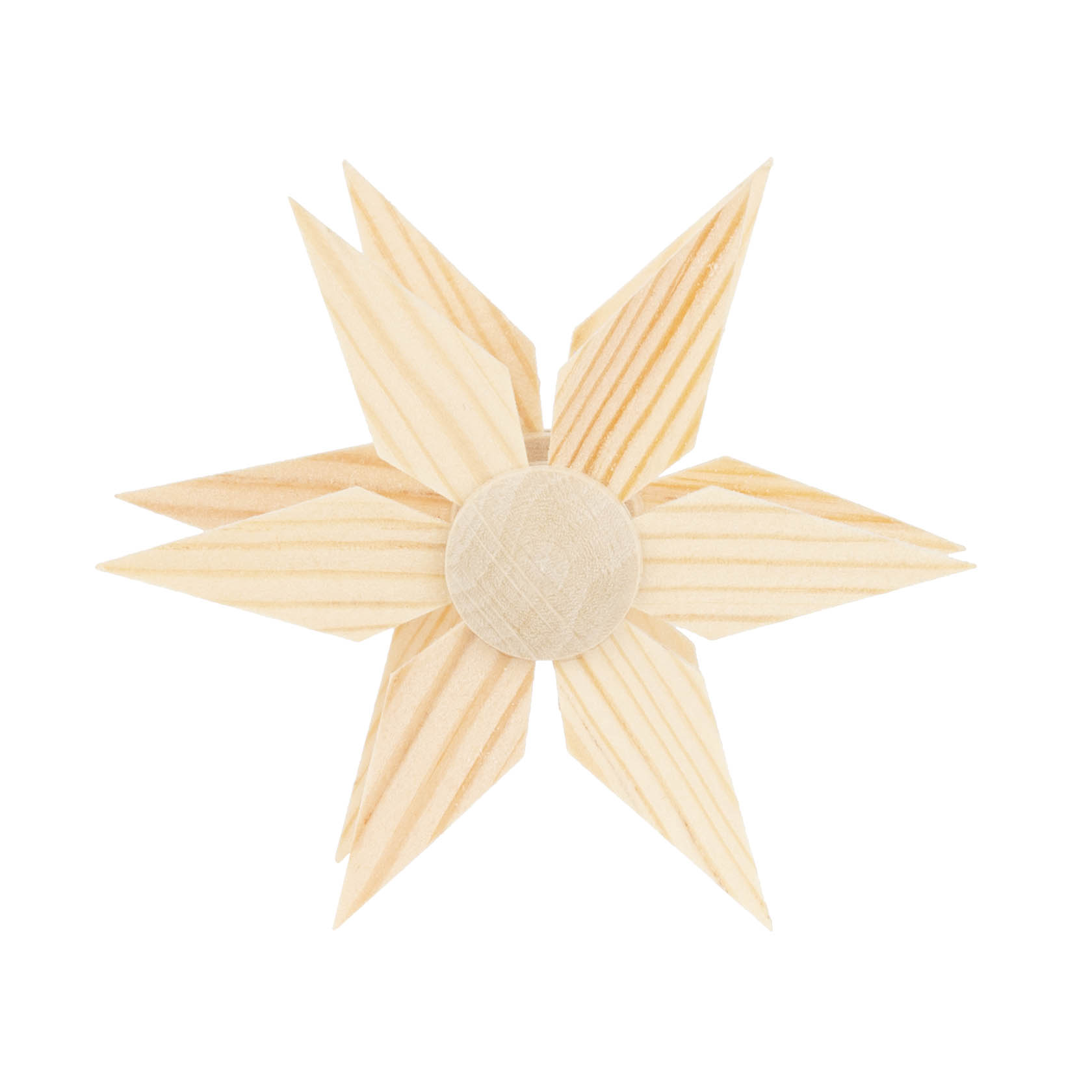 Holzstern mit fünf spitzen Zacken und rundem Mittelstück, naturbelassen. im Dregeno Online Shop günstig kaufen