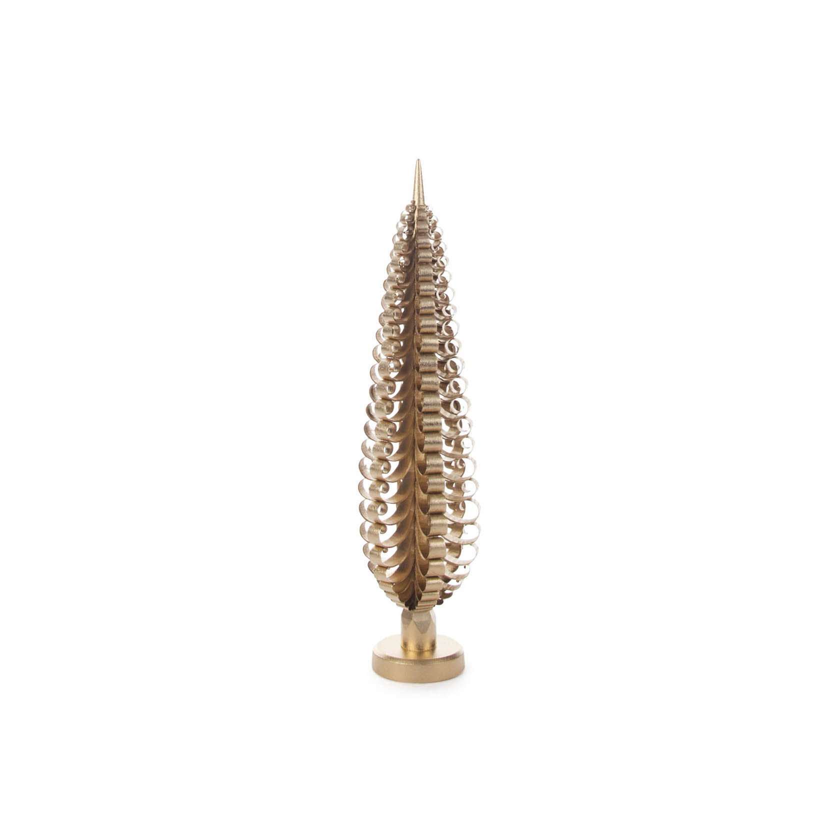 Ein 25 cm hoher vergoldeter Spanbaum mit filigranen, gleichmäßigen Lamellen, die sich spiralförmig nach oben verjüngen. im Dregeno Online Shop günstig kaufen