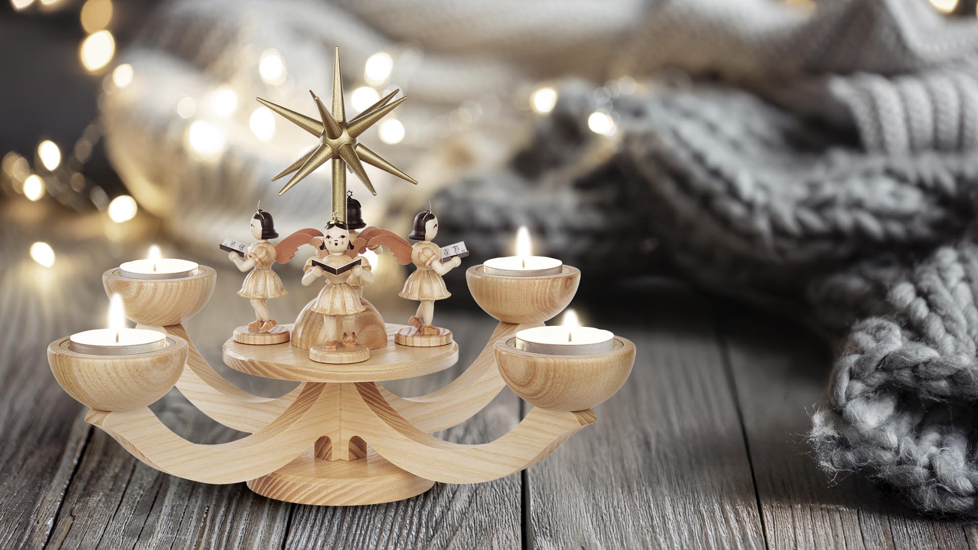Adventsleuchter natur mit Engeln