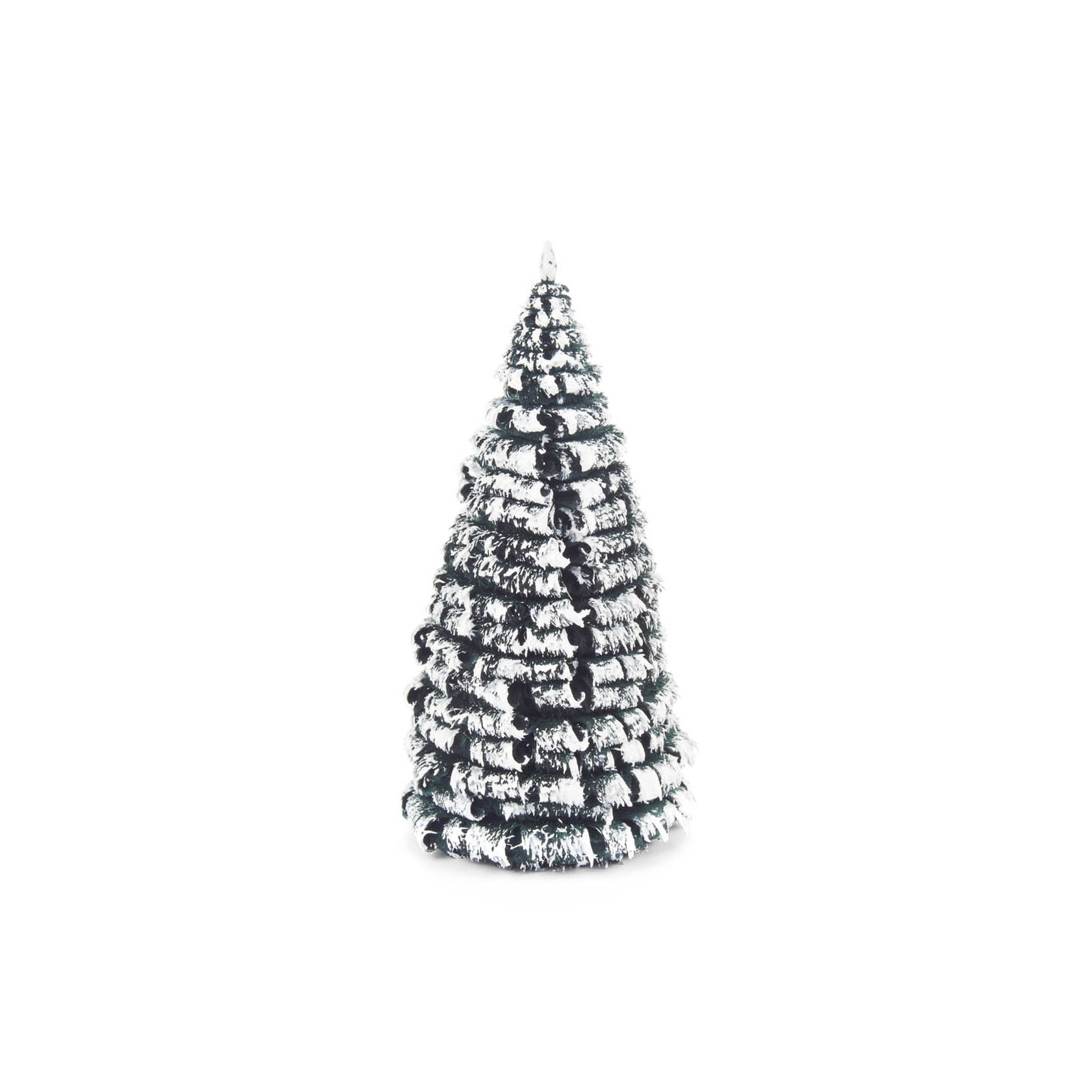 Ein kleiner künstlicher Weihnachtsbaum, 12 cm hoch, mit grünem Laub, das mit weißem Kunstschnee bedeckt ist. im Dregeno Online Shop günstig kaufen