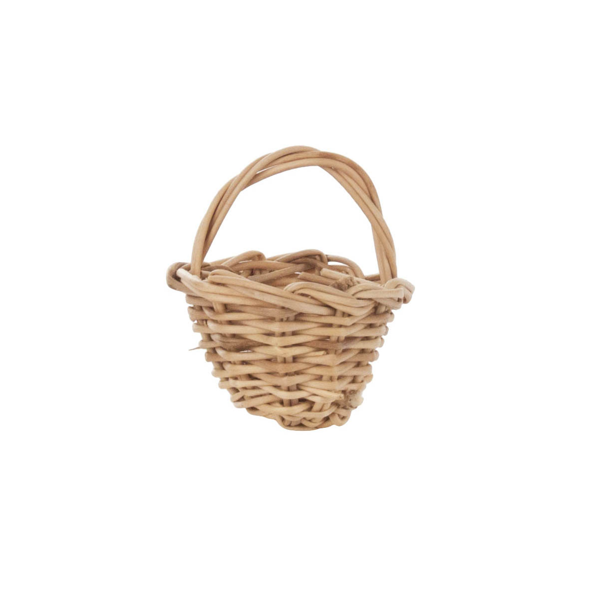 Ein kleines geflochtenes Körbchen mit Henkel, hergestellt aus hellem Material. Das Körbchen hat einen Durchmesser von 2,5 cm. im Dregeno Online Shop günstig kaufen