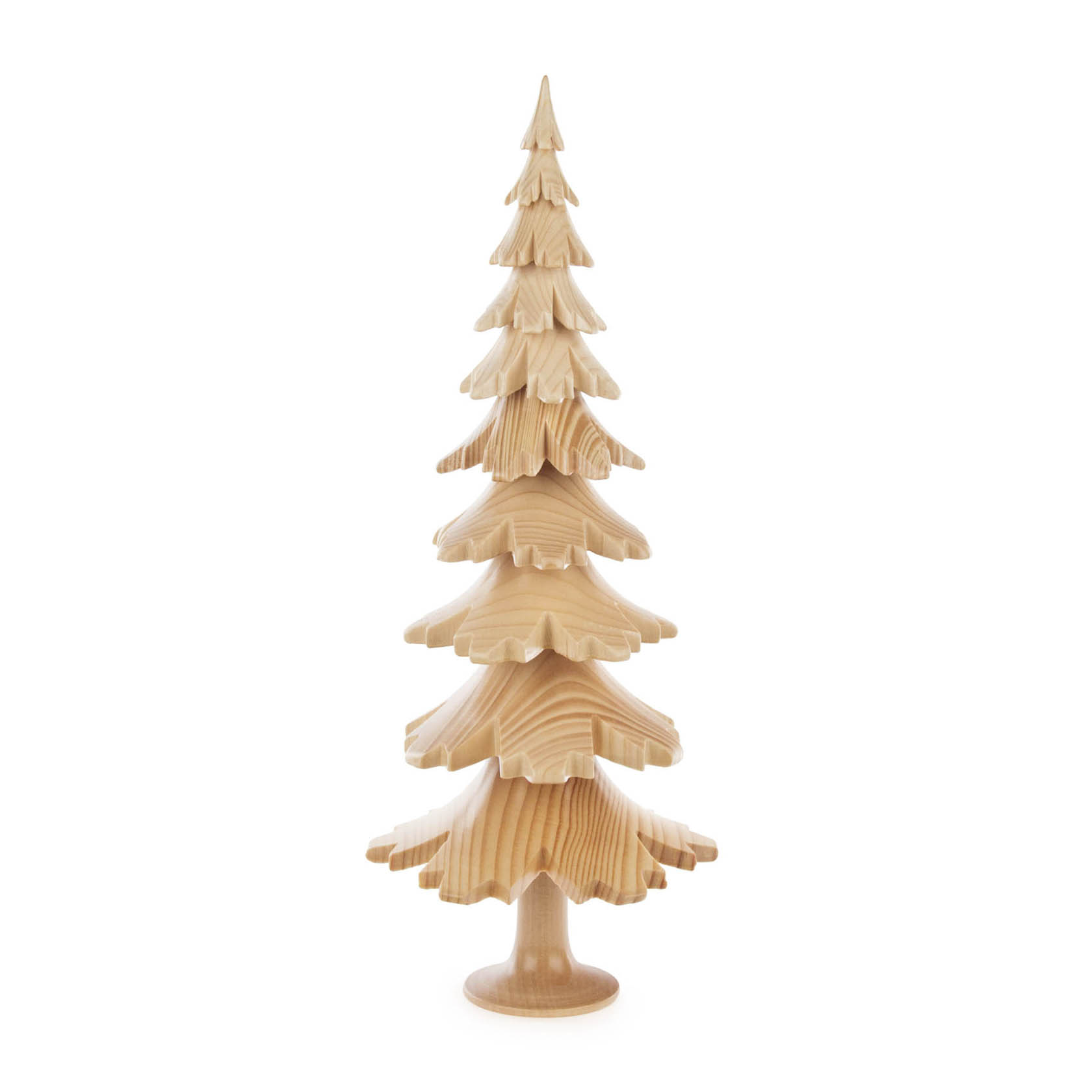 A 33 cm tall wooden tree figurine made from natural solid wood, featuring smooth, layered branches. im Dregeno Online Shop günstig kaufen