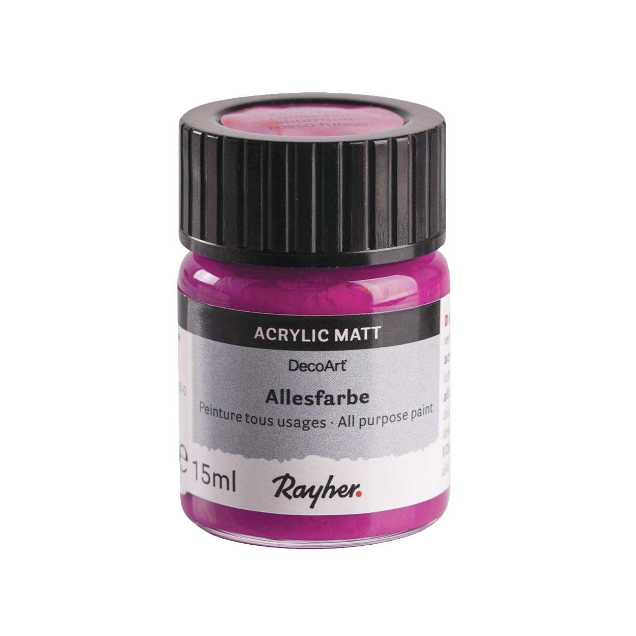 Ein kleiner Behälter mit 15 ml mattem Acryl Allesfarbe in der Farbe Fuchsia von Rayher. im Dregeno Online Shop günstig kaufen