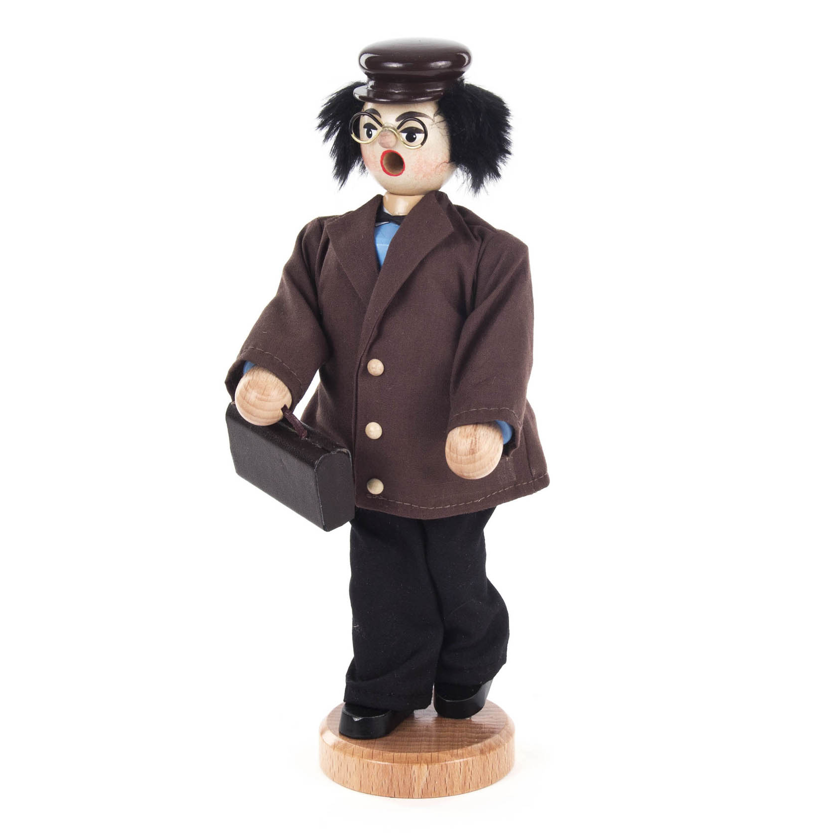 Räuchermann-Figur 'Kjeld' aus der Olsenbande, mit braunem Mantel, schwarzem Hut und Aktentasche. im Dregeno Online Shop günstig kaufen