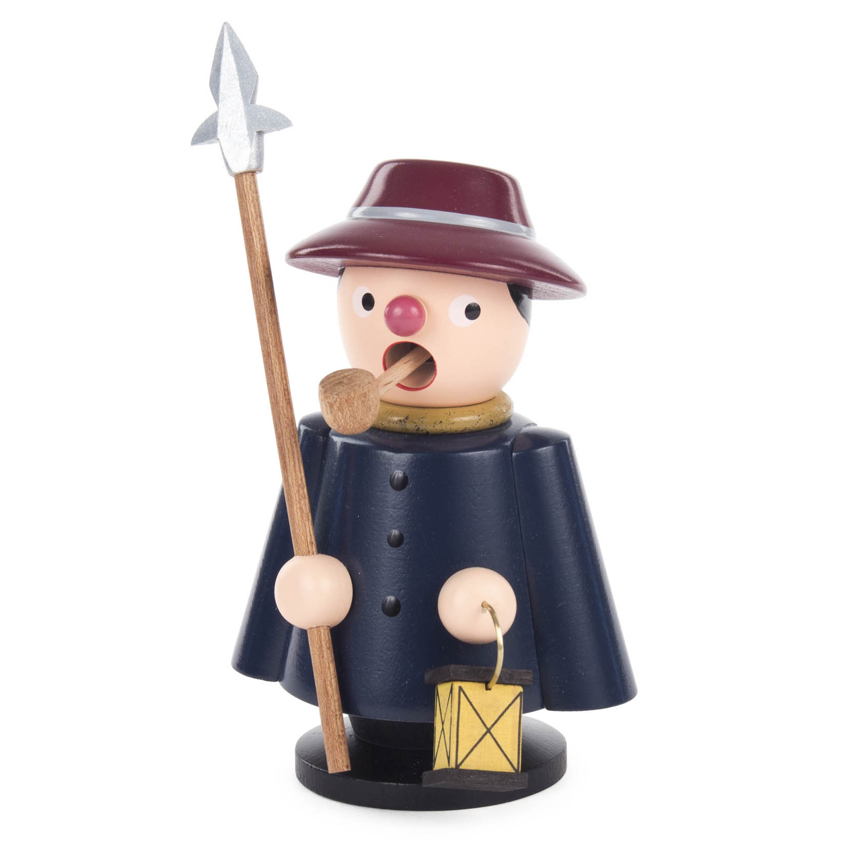 Holzfigur eines Nachtwächters mit rotem Hut, Pfeife, Laterne in der linken Hand und einer Hellebarde in der rechten Hand. im Dregeno Online Shop günstig kaufen