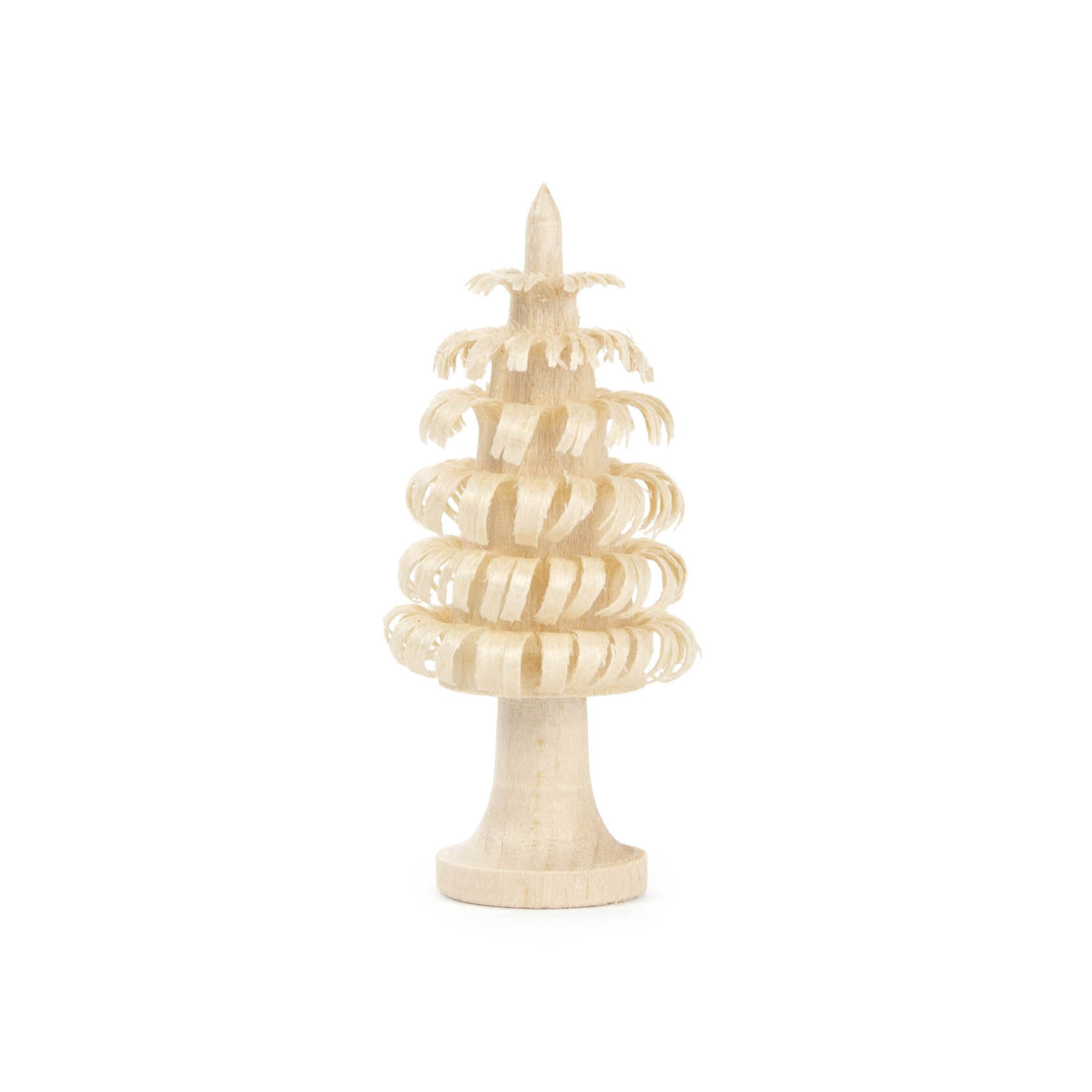 Kleiner naturbelassener Holz-Ringelbaum mit geschnitzten schmalen Ästen, etwa 5 cm hoch, auf einem runden Sockel. im Dregeno Online Shop günstig kaufen