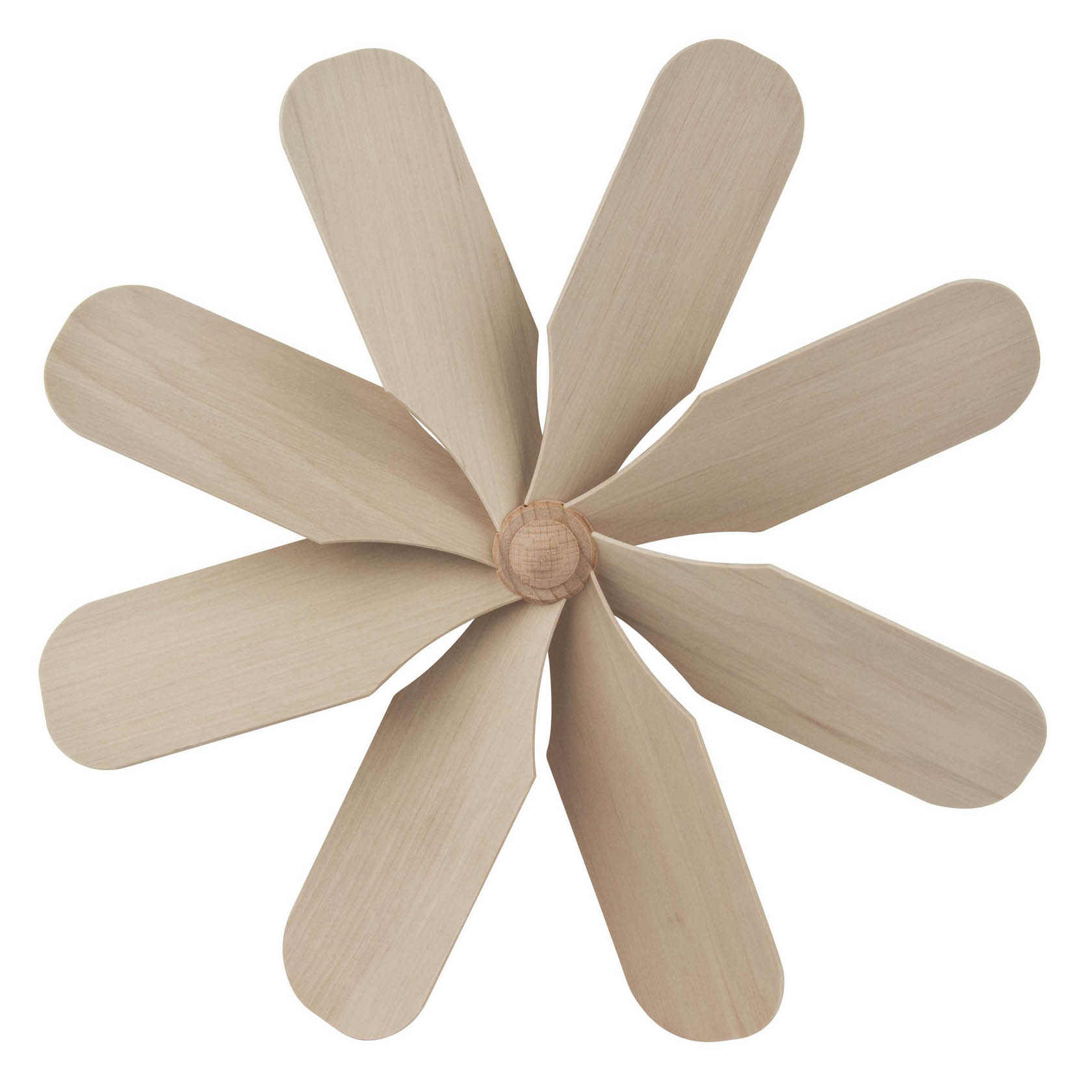 Ein hölzernes Flügelrad mit sieben breiten, abgerundeten Blättern, die symmetrisch um die zentrale Achse angeordnet sind. im Dregeno Online Shop günstig kaufen