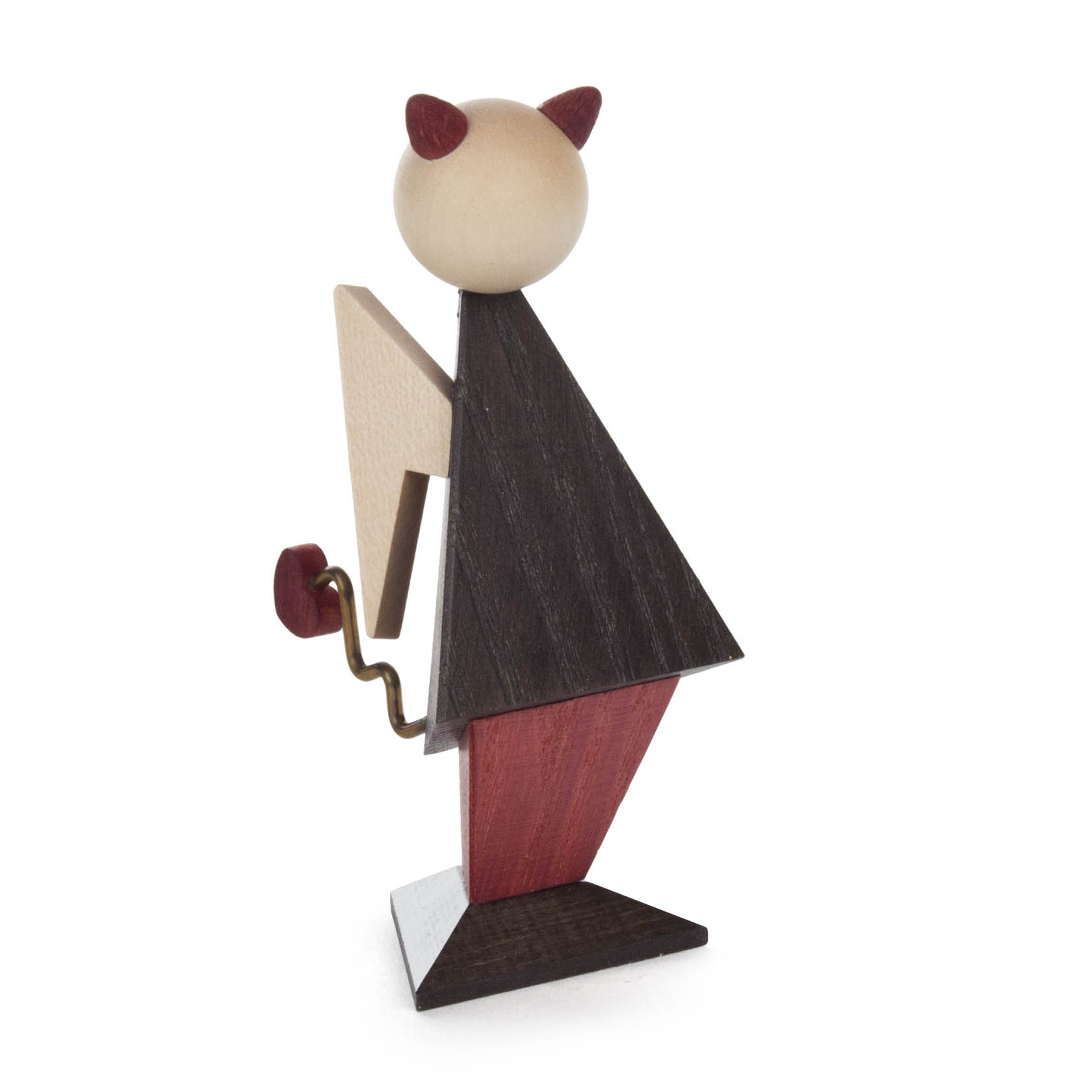 Abstrakte Holzfigur eines Teufels mit Kugelkopf, spitzen Ohren, dreieckigem Körper, Flügel und Krückstock. im Dregeno Online Shop günstig kaufen