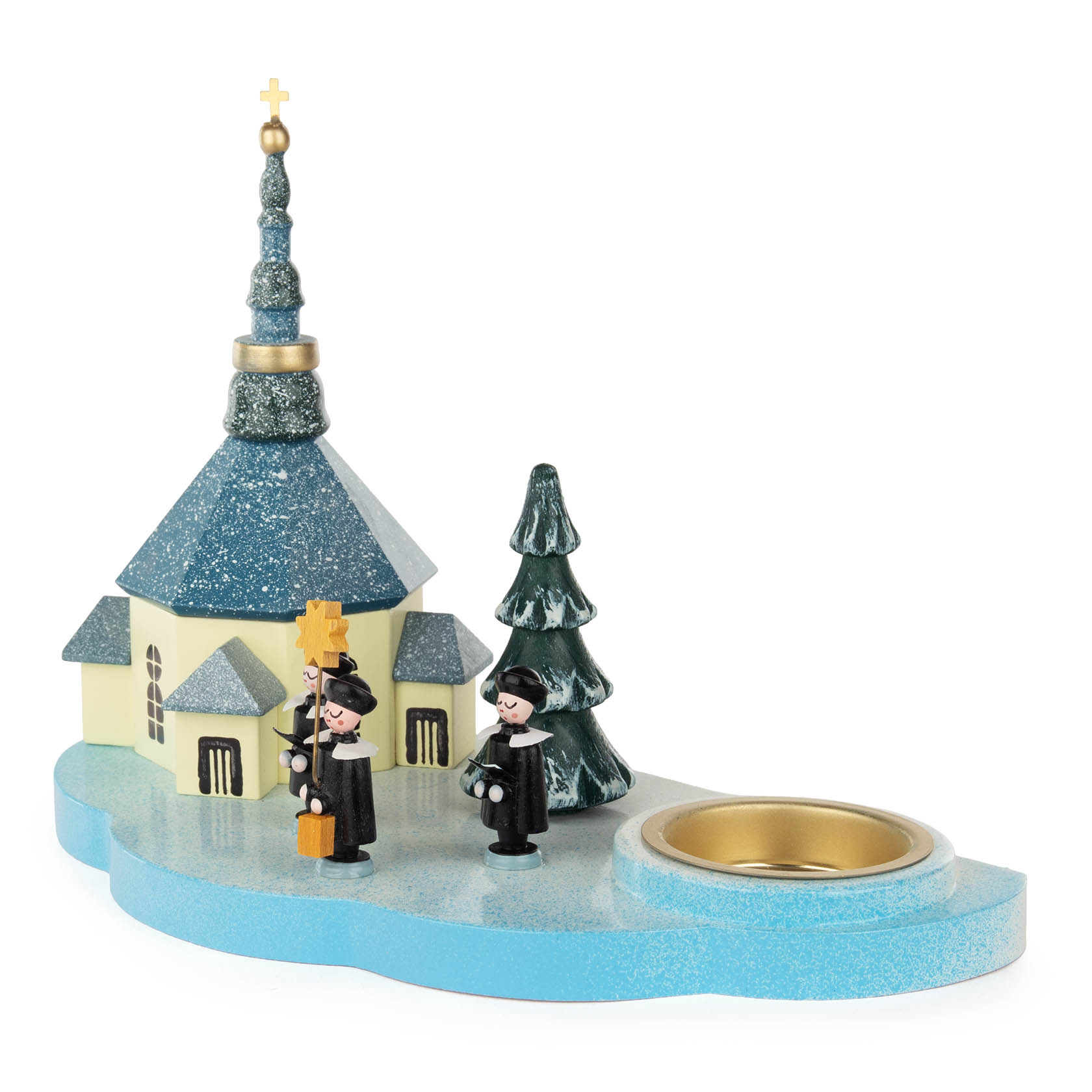 Teelichthalter mit Seiffener Kirche und Kurrende farbig