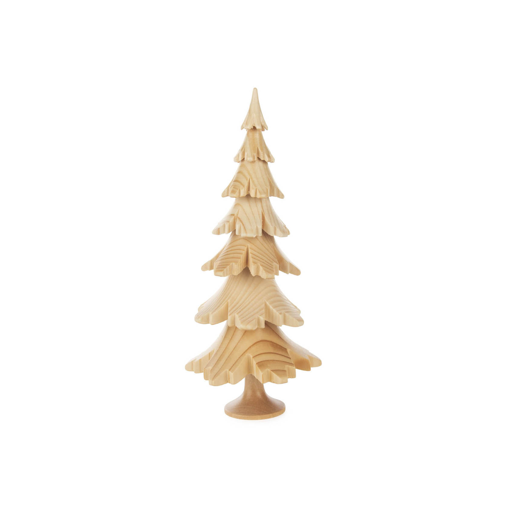 Ein dekorativer Baum aus naturbelassenem Massivholz, 19 cm hoch, mit mehreren übereinanderliegenden Schichten, die wie Zweige aussehen. im Dregeno Online Shop günstig kaufen