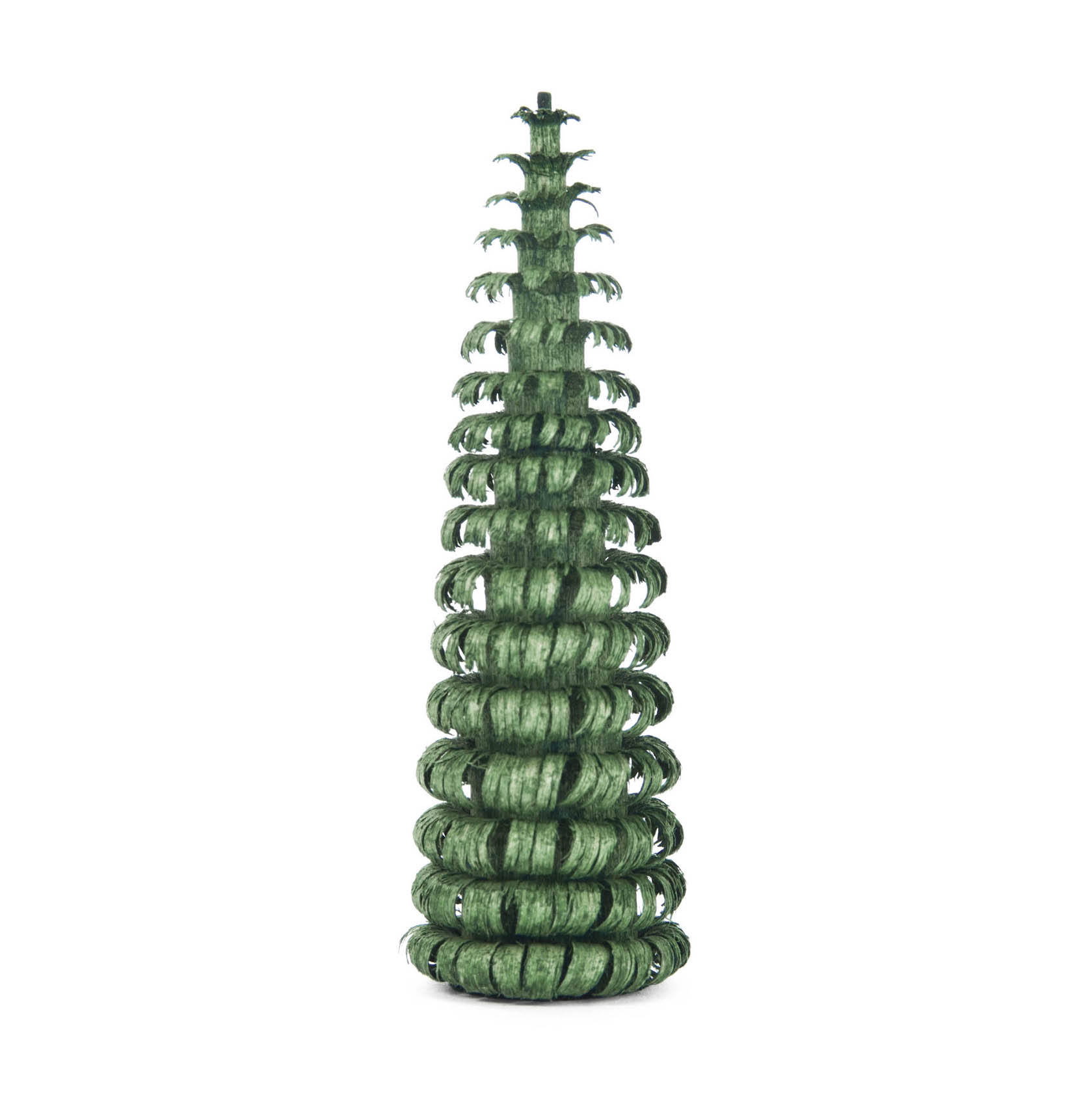 Ein kleiner, grüner Ringelbaum aus einem spiralförmigen Karton, der vertikal aufgestellt ist. Der Baum hat eine Höhe von 8 cm. im Dregeno Online Shop günstig kaufen