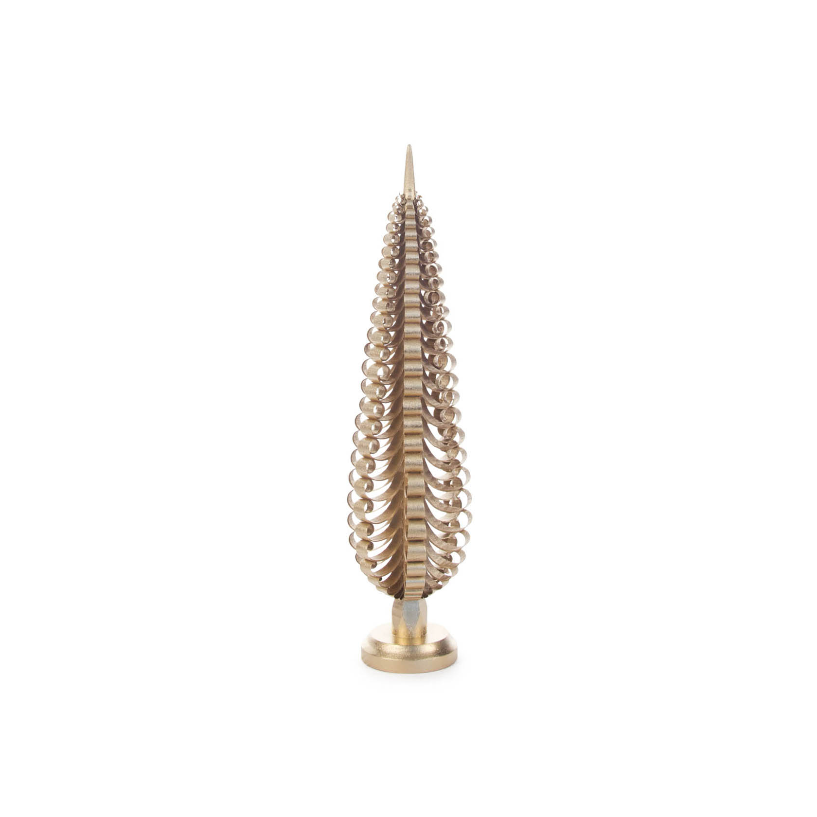 Goldener Spanbaum, 30 cm hoch, mit spiralartigen Verzierungen, stehend auf einem runden Sockel. im Dregeno Online Shop günstig kaufen