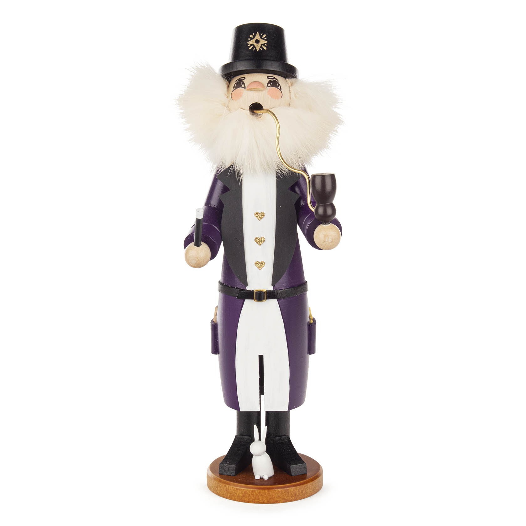 Smoking figure of a wizard with a long white beard, holding a pipe, dressed in a purple and black robe with gold accents and a top hat. im Dregeno Online Shop günstig kaufen