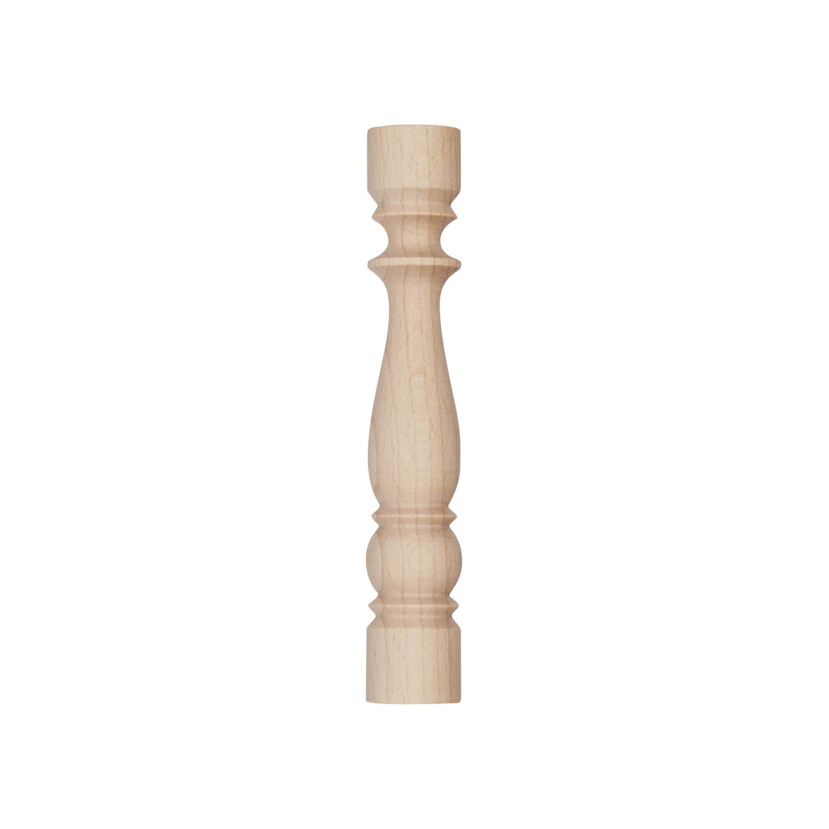 Holzsäule aus Buche, weiß, mit gedrechselten Verzierungen, zylindrische Form, geeignet für den Etagenbau. im Dregeno Online Shop günstig kaufen