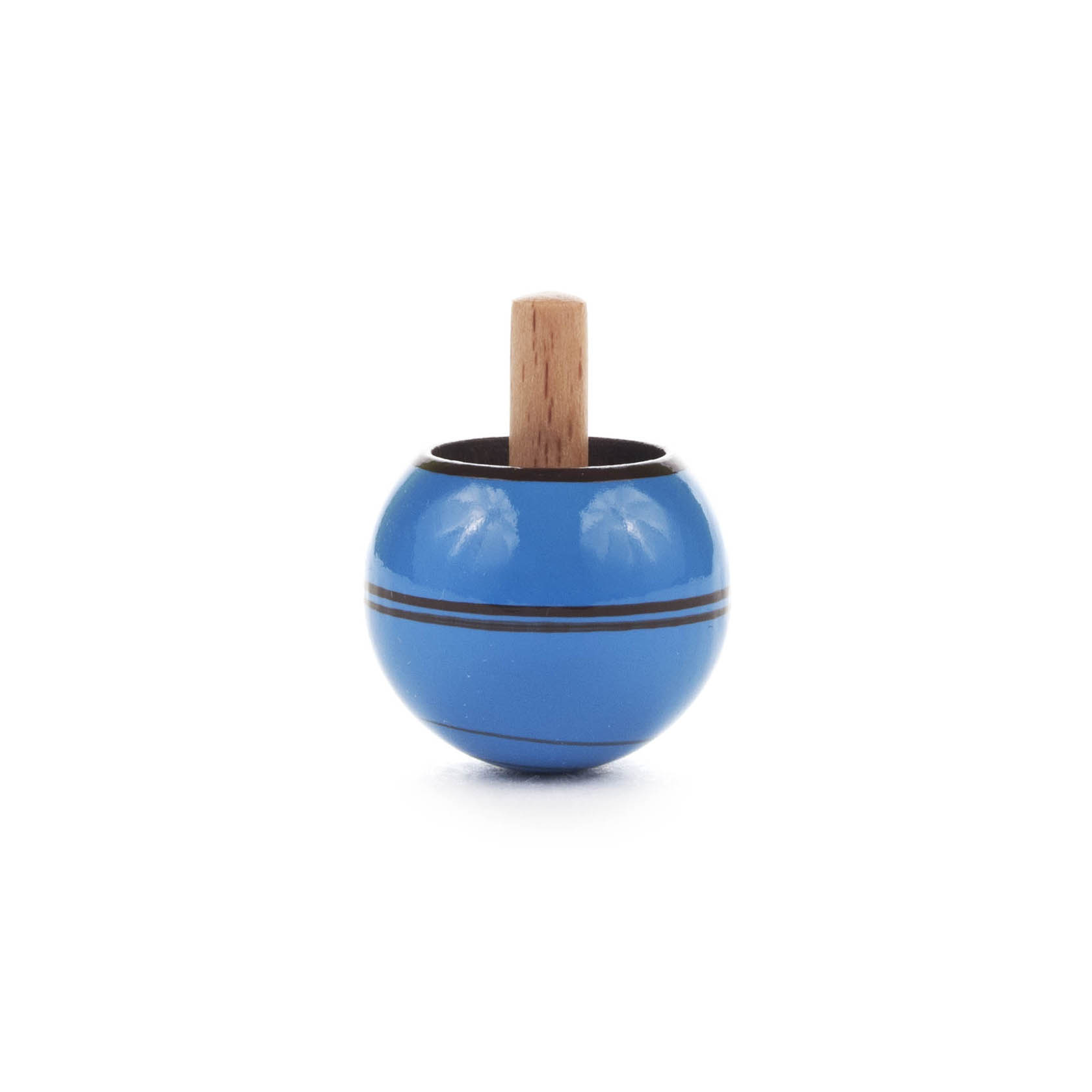 Blauer Steh-Auf-Kreisel mit einem Holzstab in der Mitte. im Dregeno Online Shop günstig kaufen