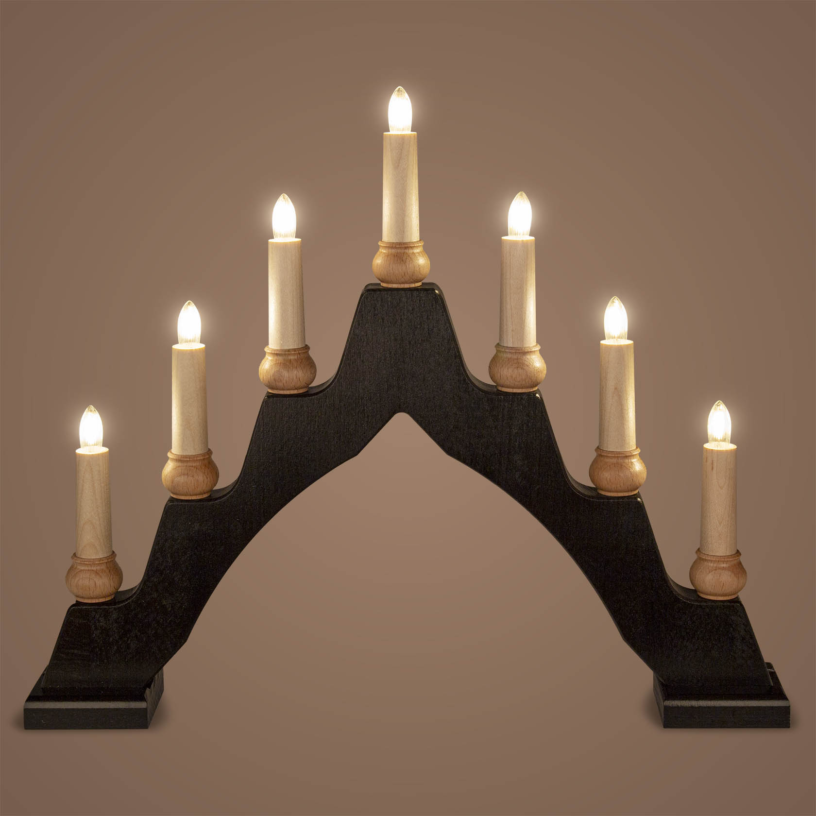 wooden candle arc electric lights black