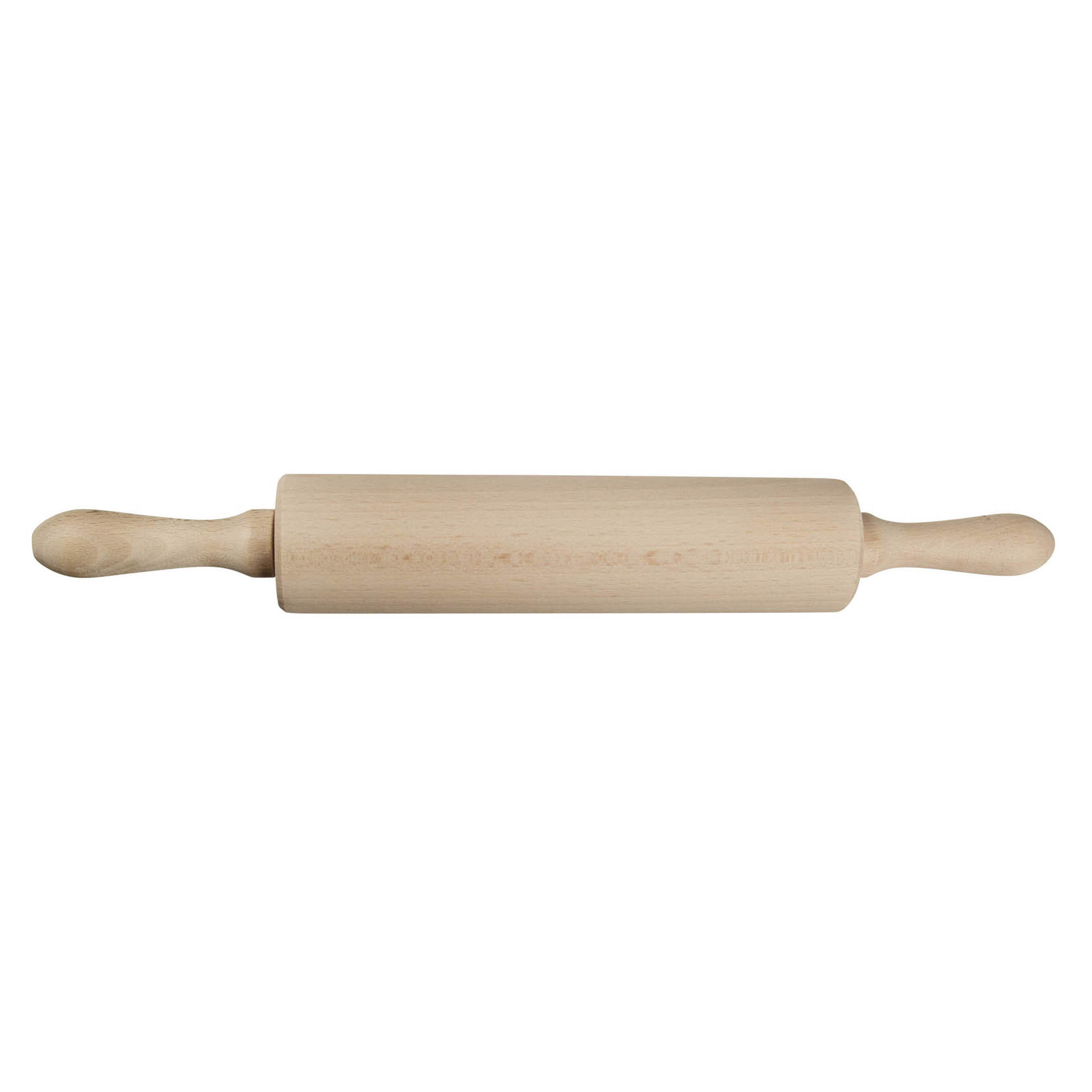 Eine Teigrolle mit einer Holzachse von 40 cm Länge und Griffen von 90 mm dargestellt auf neutralem Hintergrund. im Dregeno Online Shop günstig kaufen