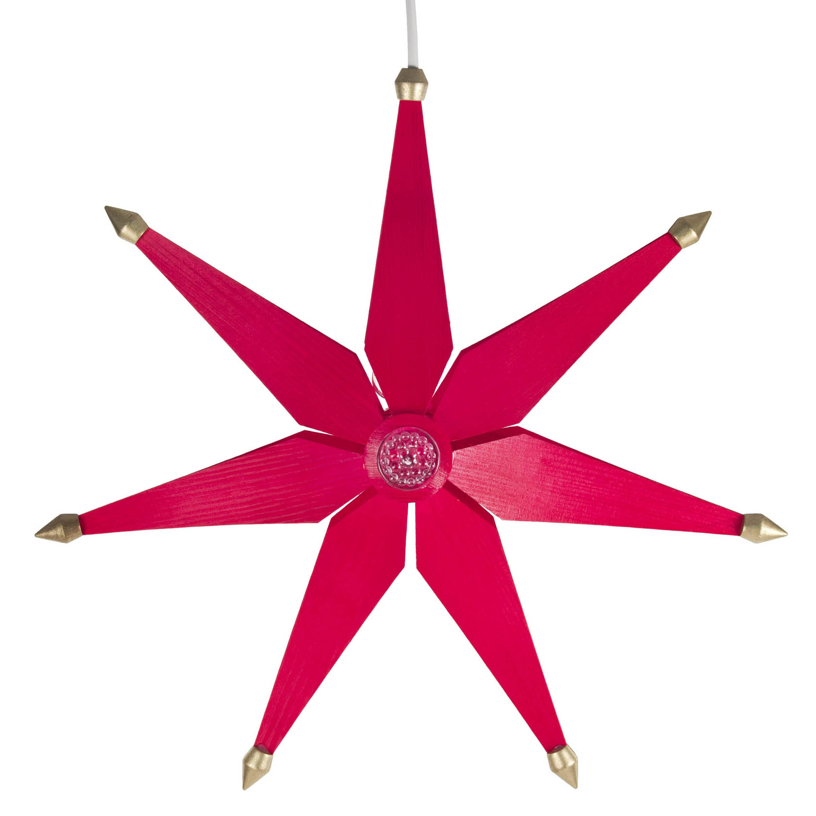 Roter Weihnachtsstern mit elektrischer Beleuchtung und goldenen Spitzen. im Dregeno Online Shop günstig kaufen