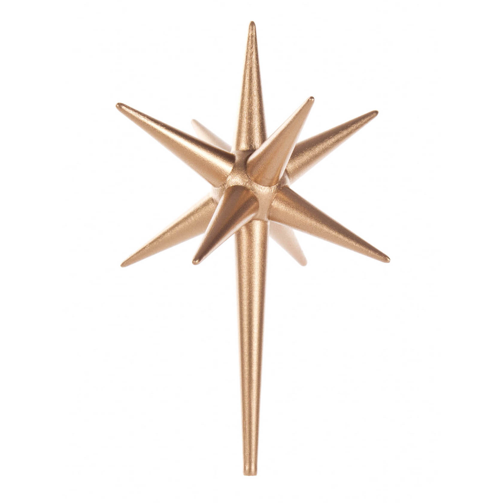 Ein goldener Stielstern mit spitzen Zacken und glänzender Oberfläche. im Dregeno Online Shop günstig kaufen