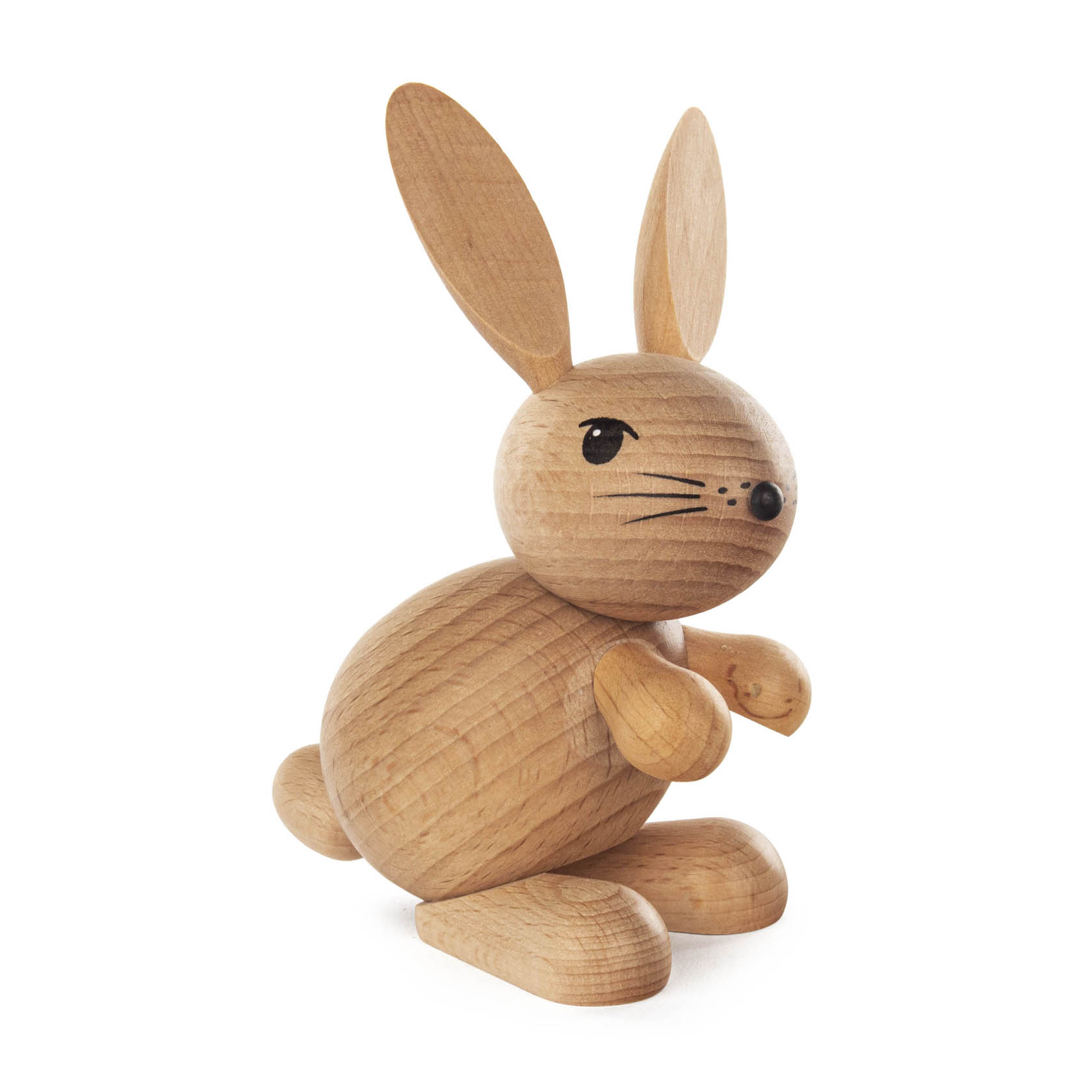 Holzhase mit dem Namen 'Horst', helle Holzfarbe, aufrecht sitzend, mit langen Ohren und aufgemaltem Gesicht. im Dregeno Online Shop günstig kaufen