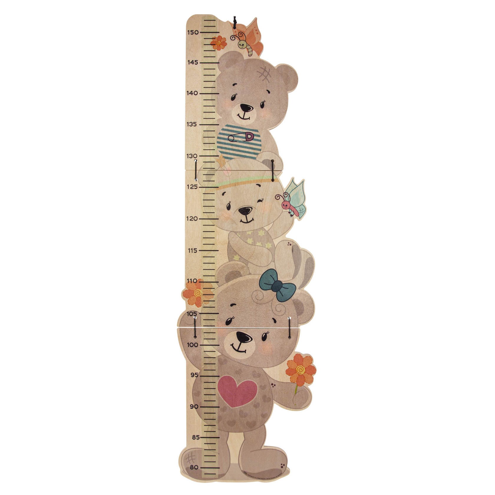 Messlatte in Form eines Bären mit farbenfrohen Details, geeignet für das Kinderzimmer, um das Wachstum eines Kindes zu messen. im Dregeno Online Shop günstig kaufen
