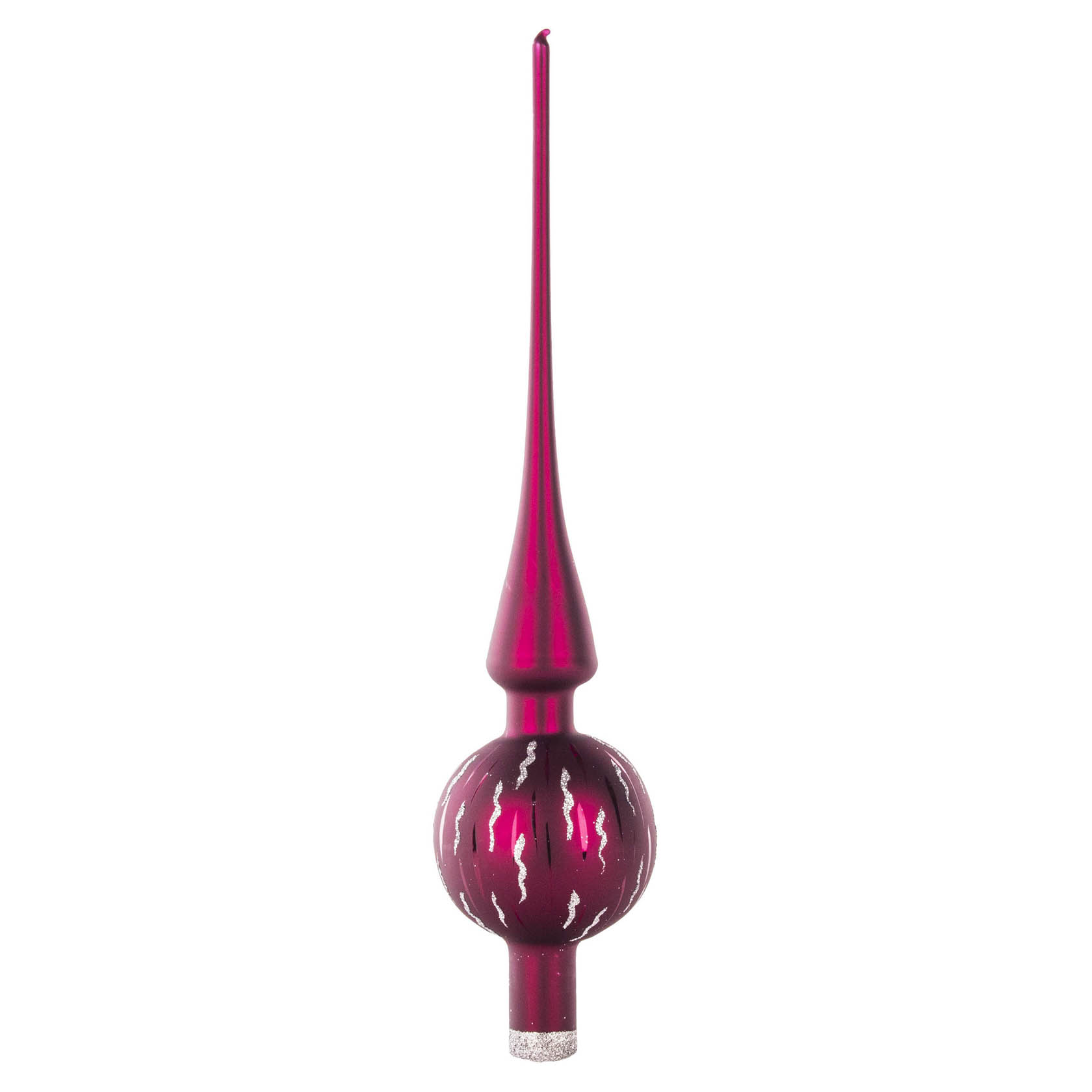Eine 27 cm hohe matte Baumspitze in Beerentönen mit silbernen Verzierungen aus Thüringer Christbaumschmuck. im Dregeno Online Shop günstig kaufen