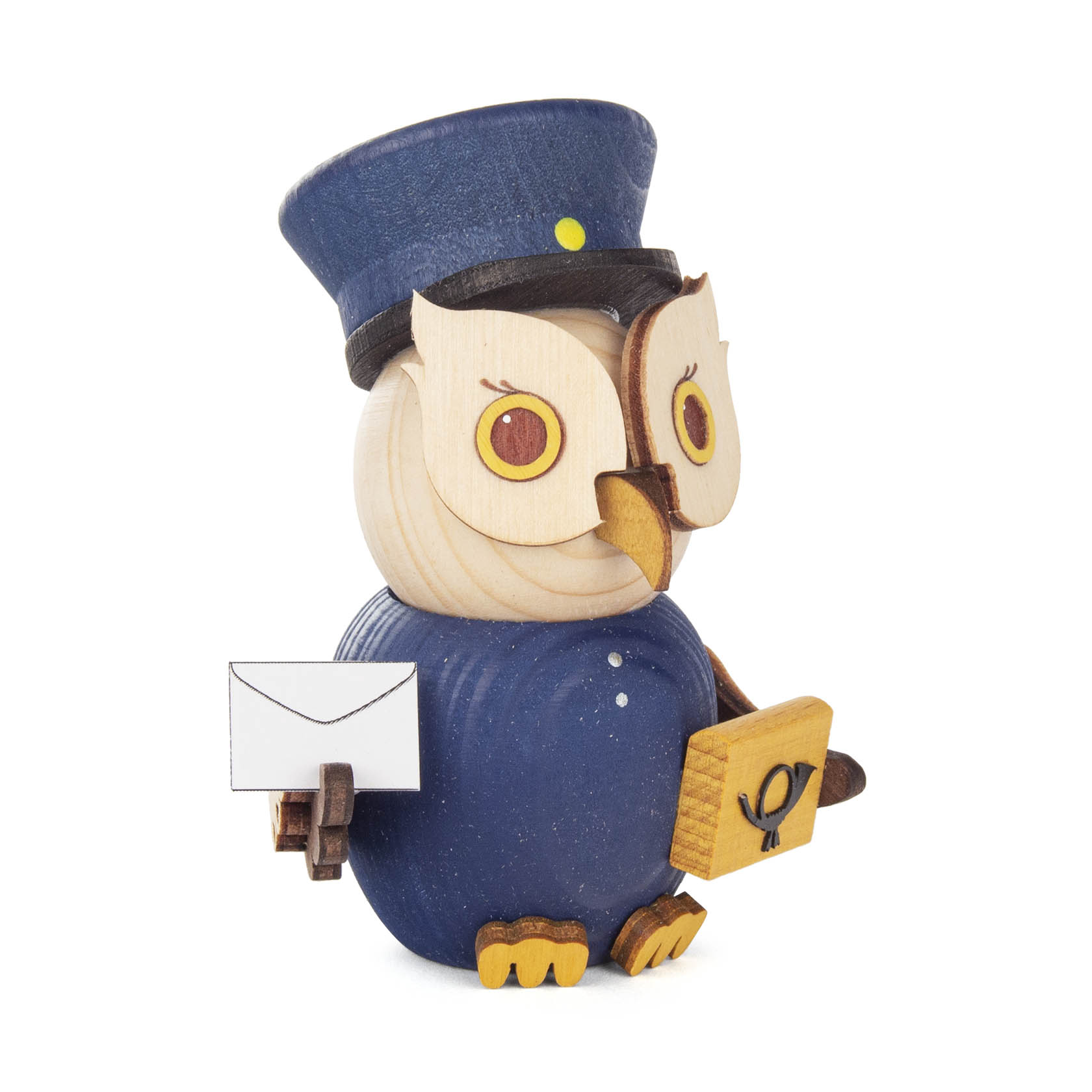 Holzeule in Uniform als Postbote mit Brief und Posttasche. im Dregeno Online Shop günstig kaufen
